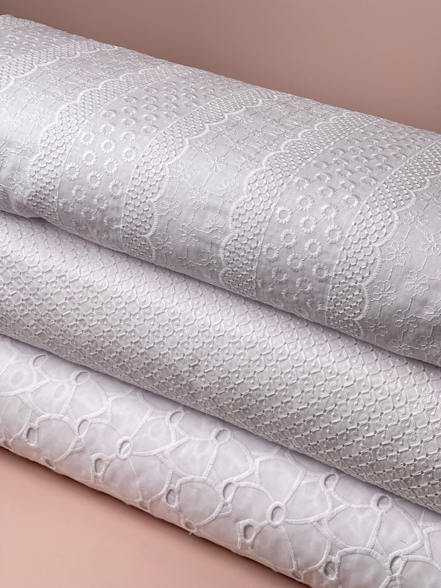 White Flowers Cotton Broderie Anglaise Fabric