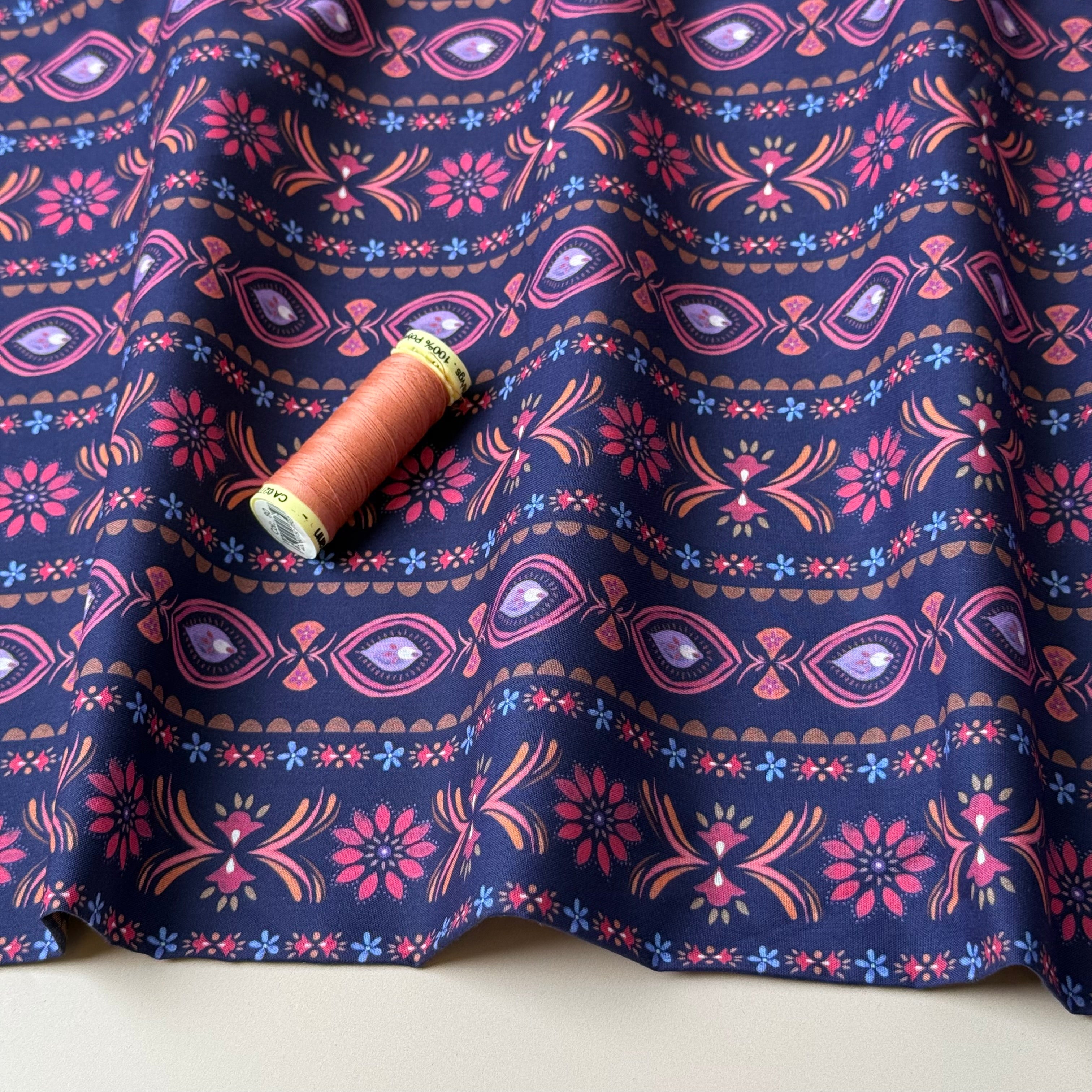 Ornament Flowers in Line Fine Cotton Poplin Fabric