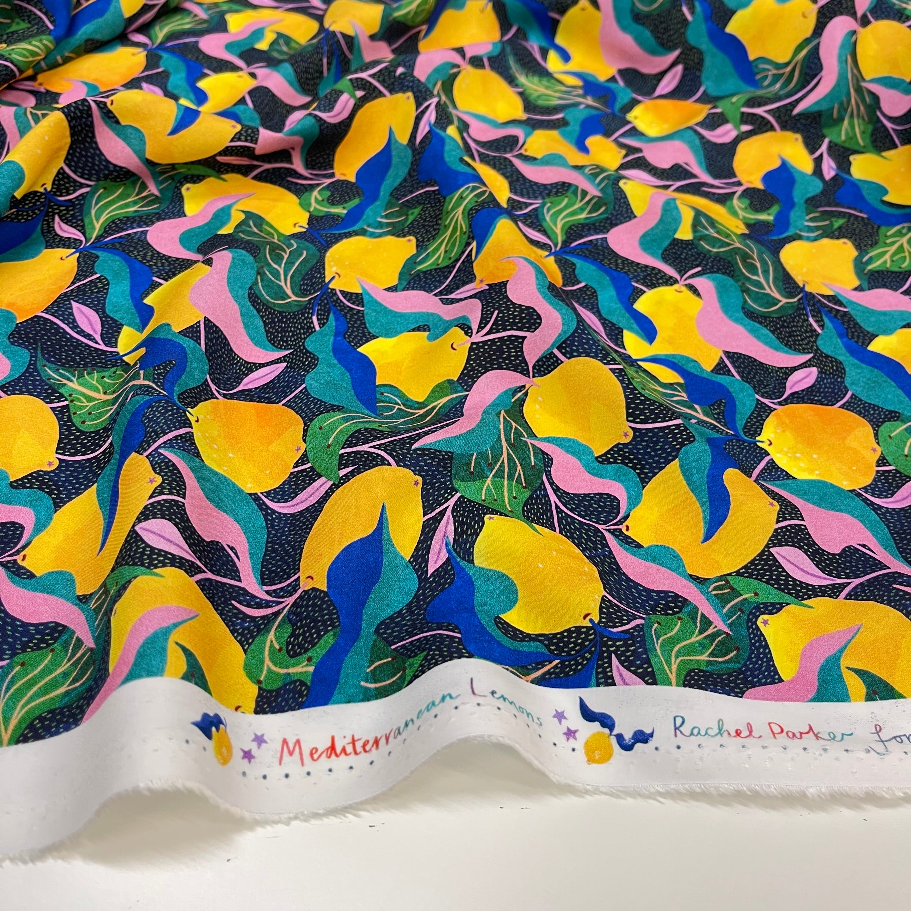 Adventure - Mediterranean Lemons Viscose in Dark Navy & Green