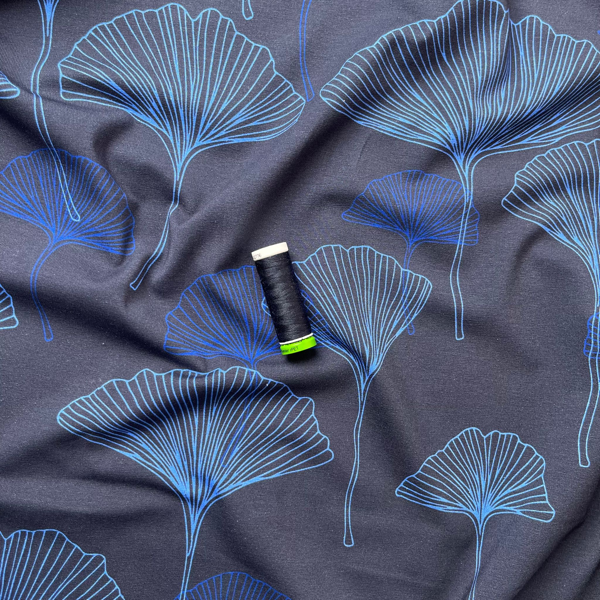 Danish Design - Large Gingko on Navy Cotton Jersey Fabric