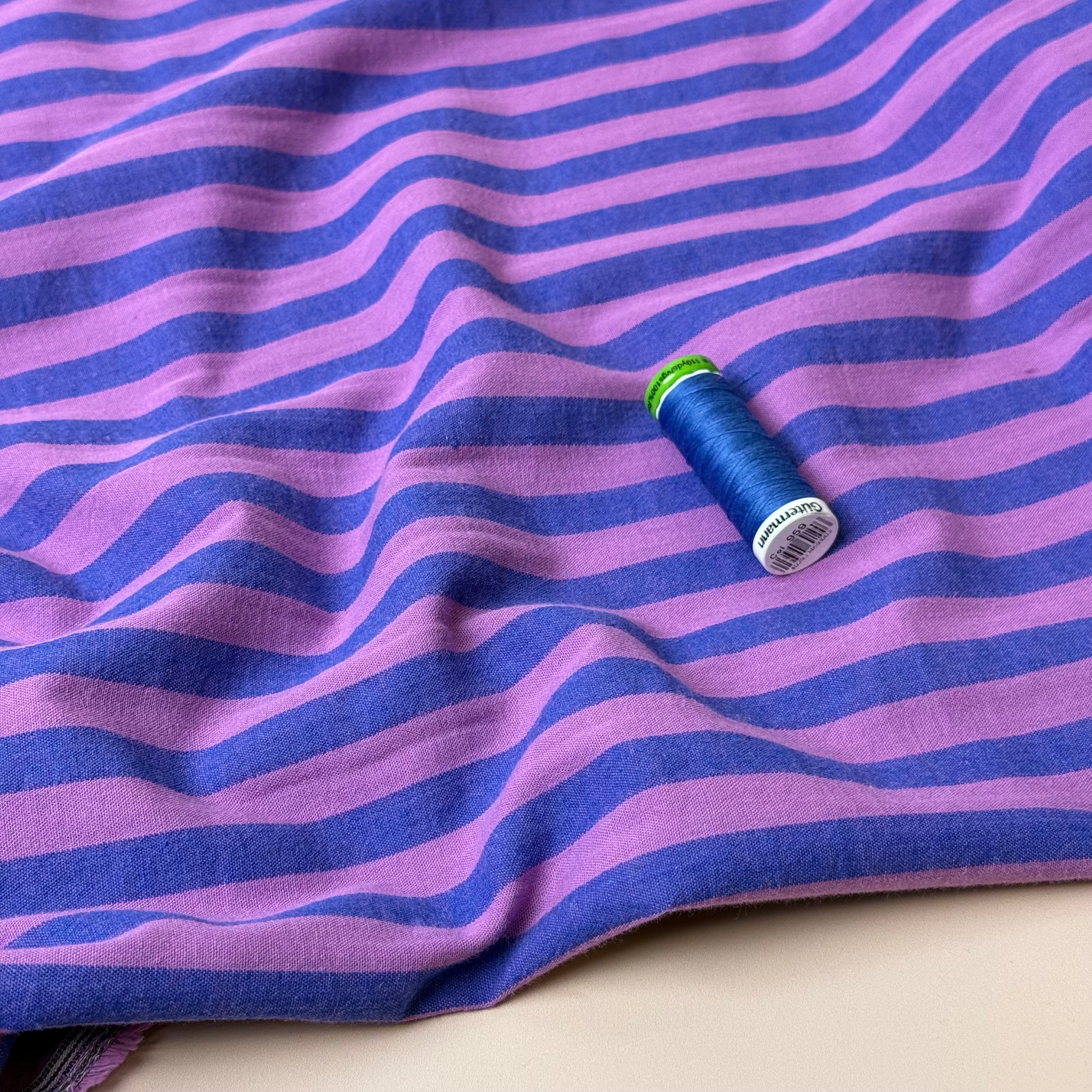 Yarn Dyed French Mauve Stripes Washed Cotton Fabric