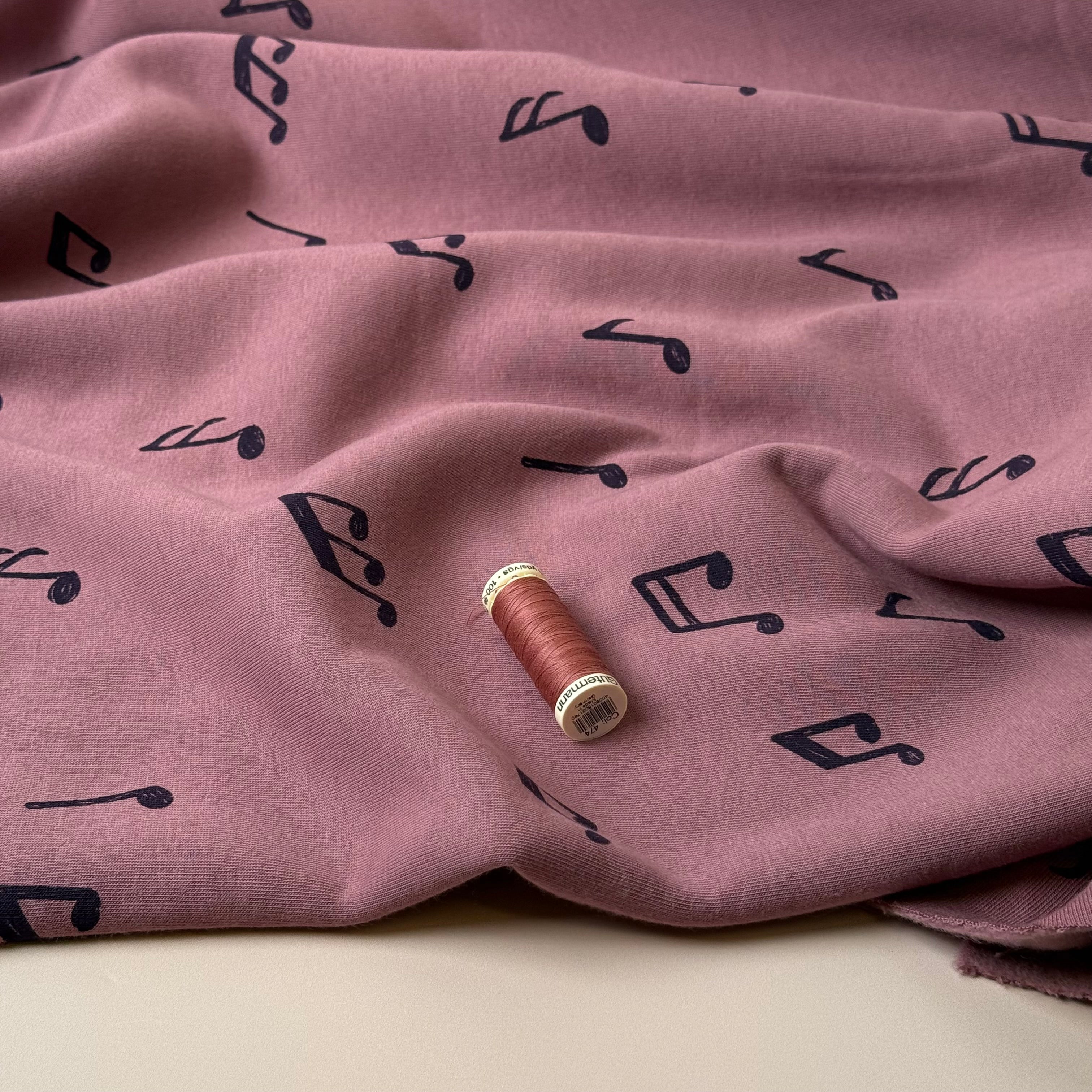 Music Notes in Mauve Soft Cotton Jogging Sweat-shirting Fabric