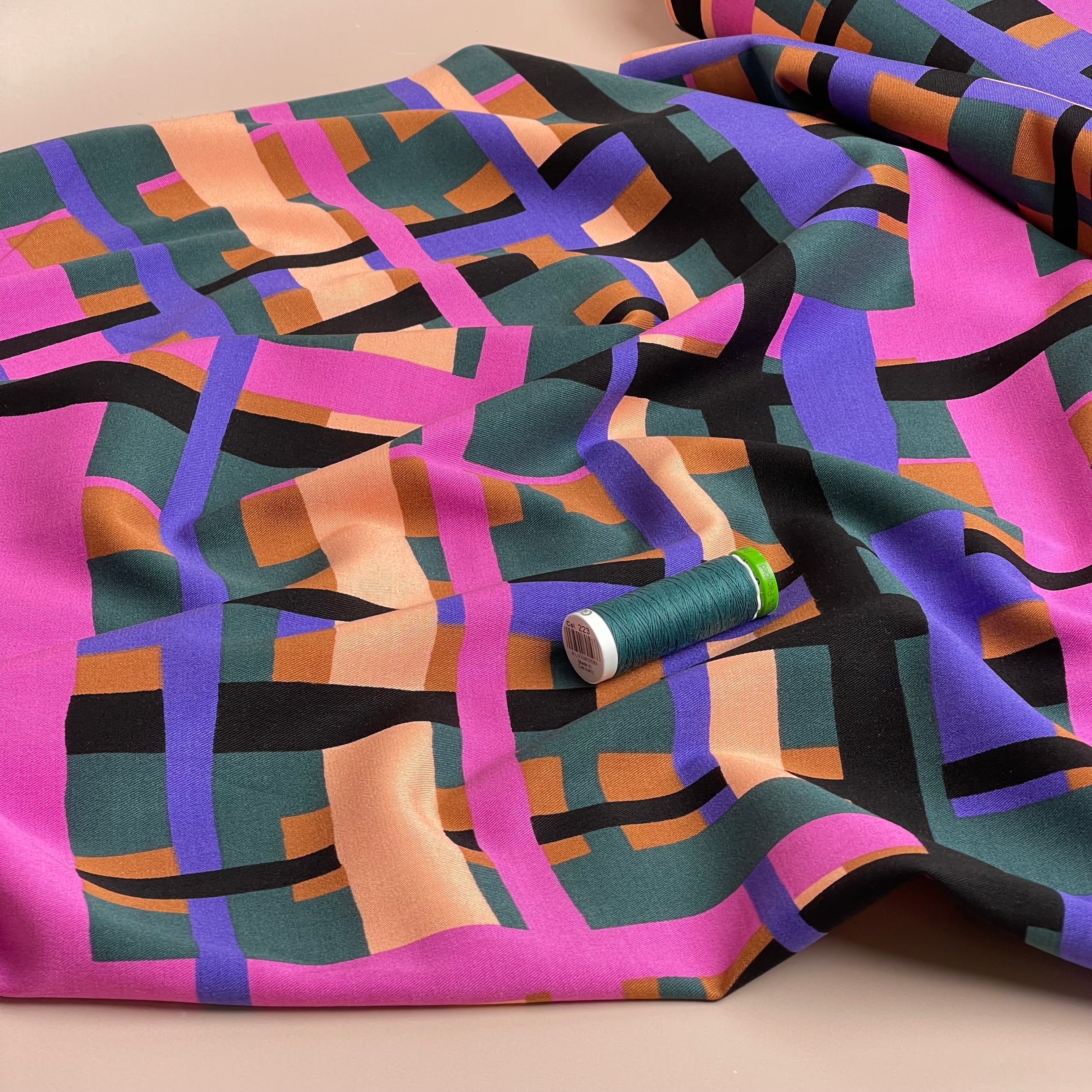 REMNANT 0.66 Metre - Nerida Hansen - Rosella Stretch Lines Clay Stretch Viscose Twill Fabric