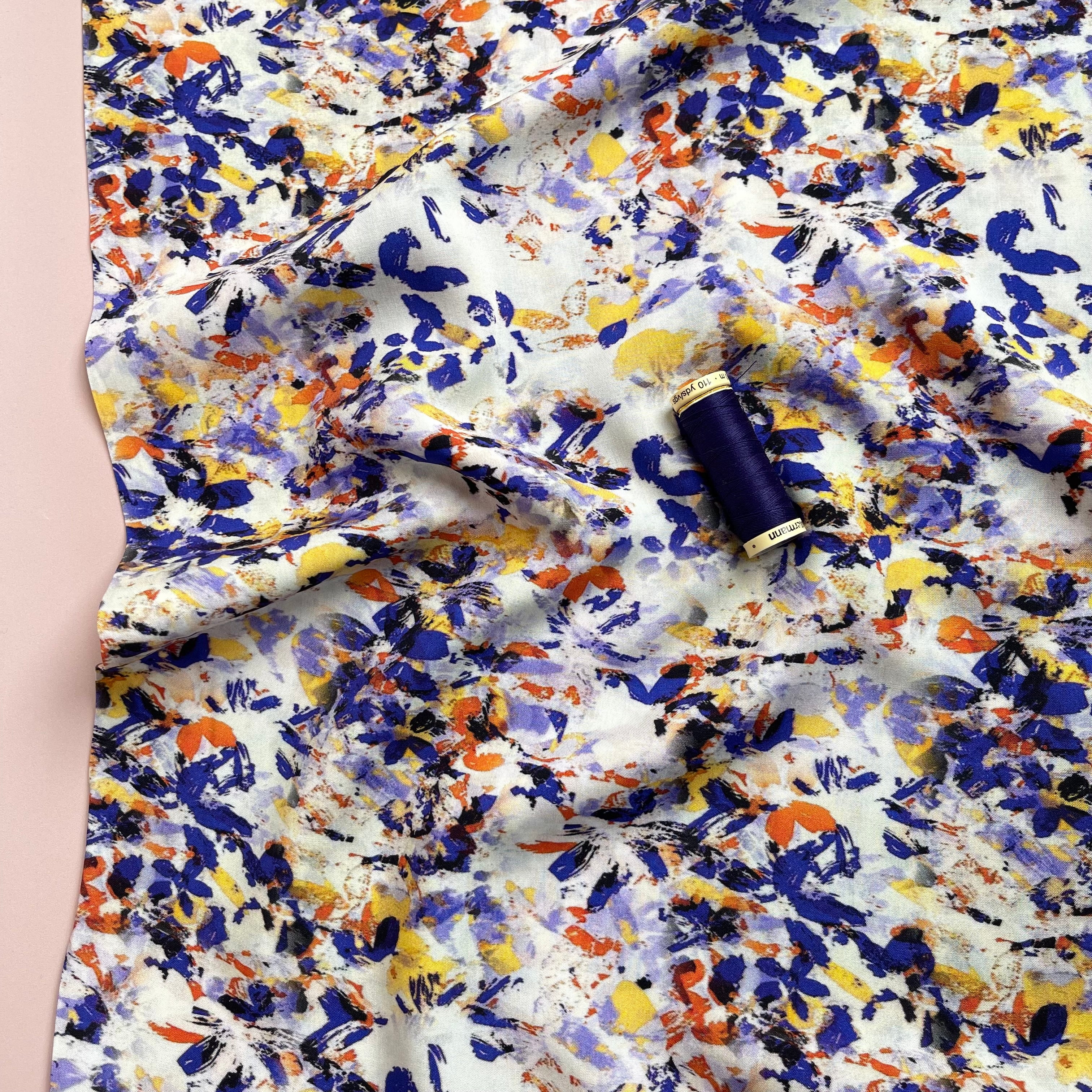Abstract Hazy Purple Foliage Viscose Fabric