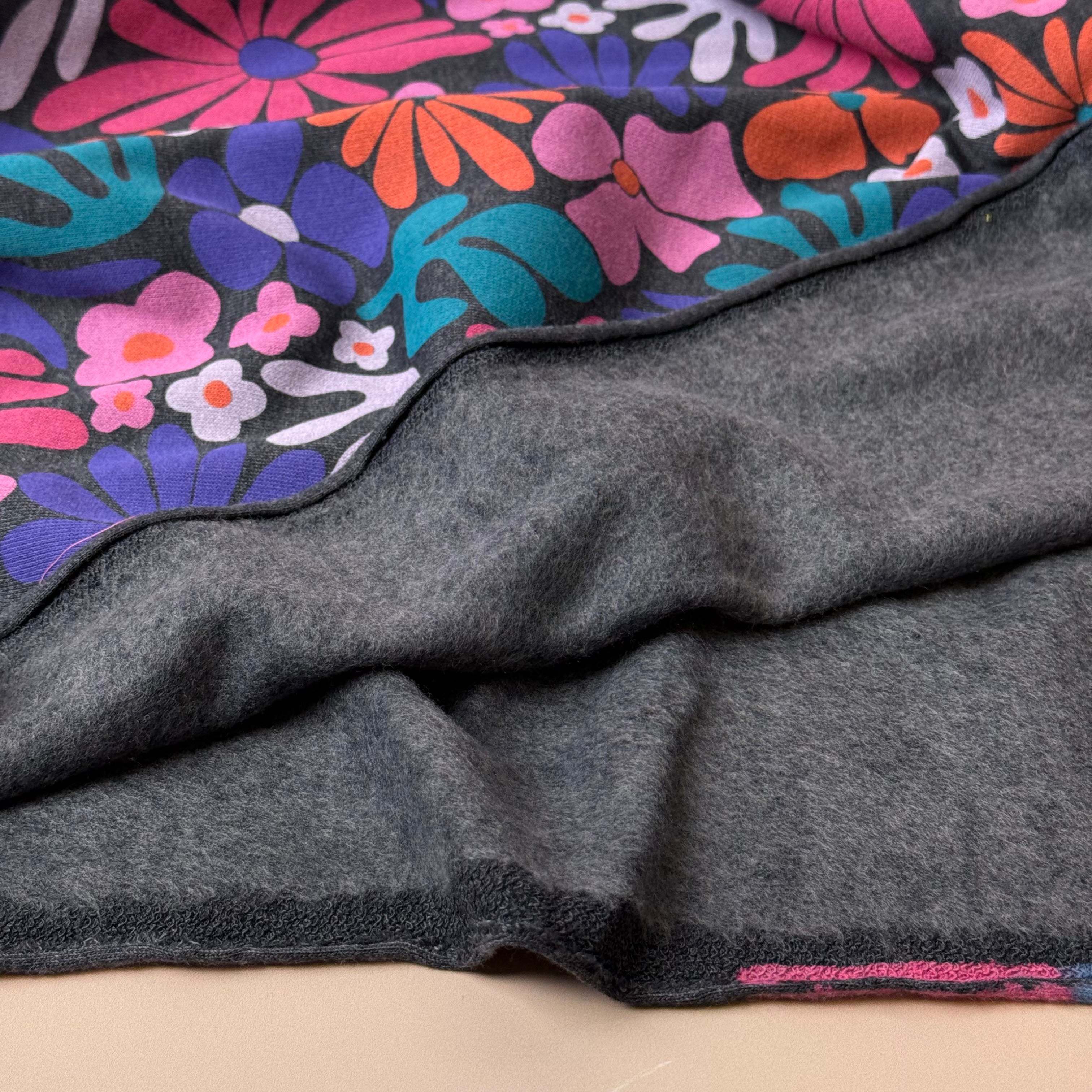 Flowers on Melange Grey Cotton Sweat-shirting Fabric