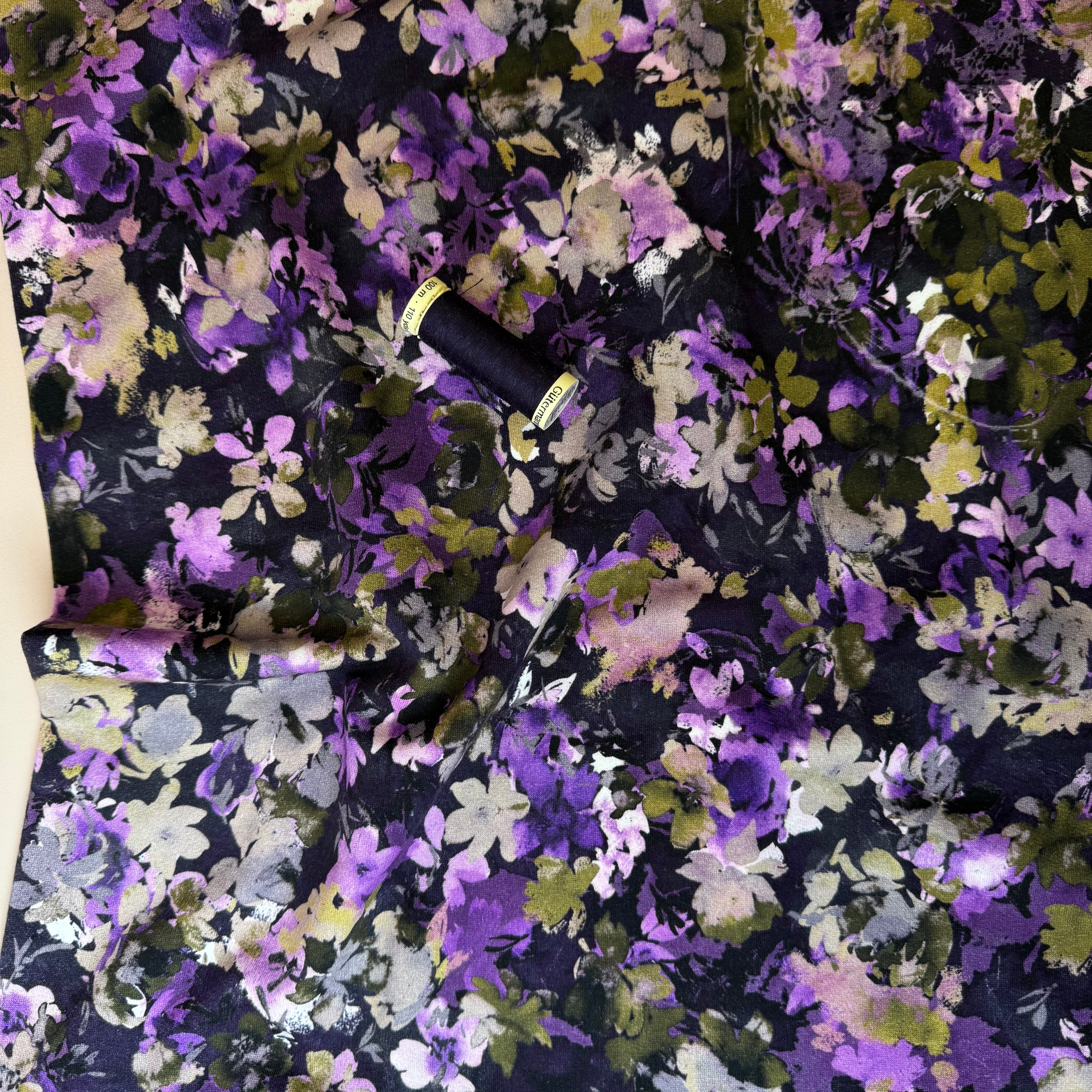 Autumn Flowers Deep Purple Soft Cotton Sweat-shirting Fabric