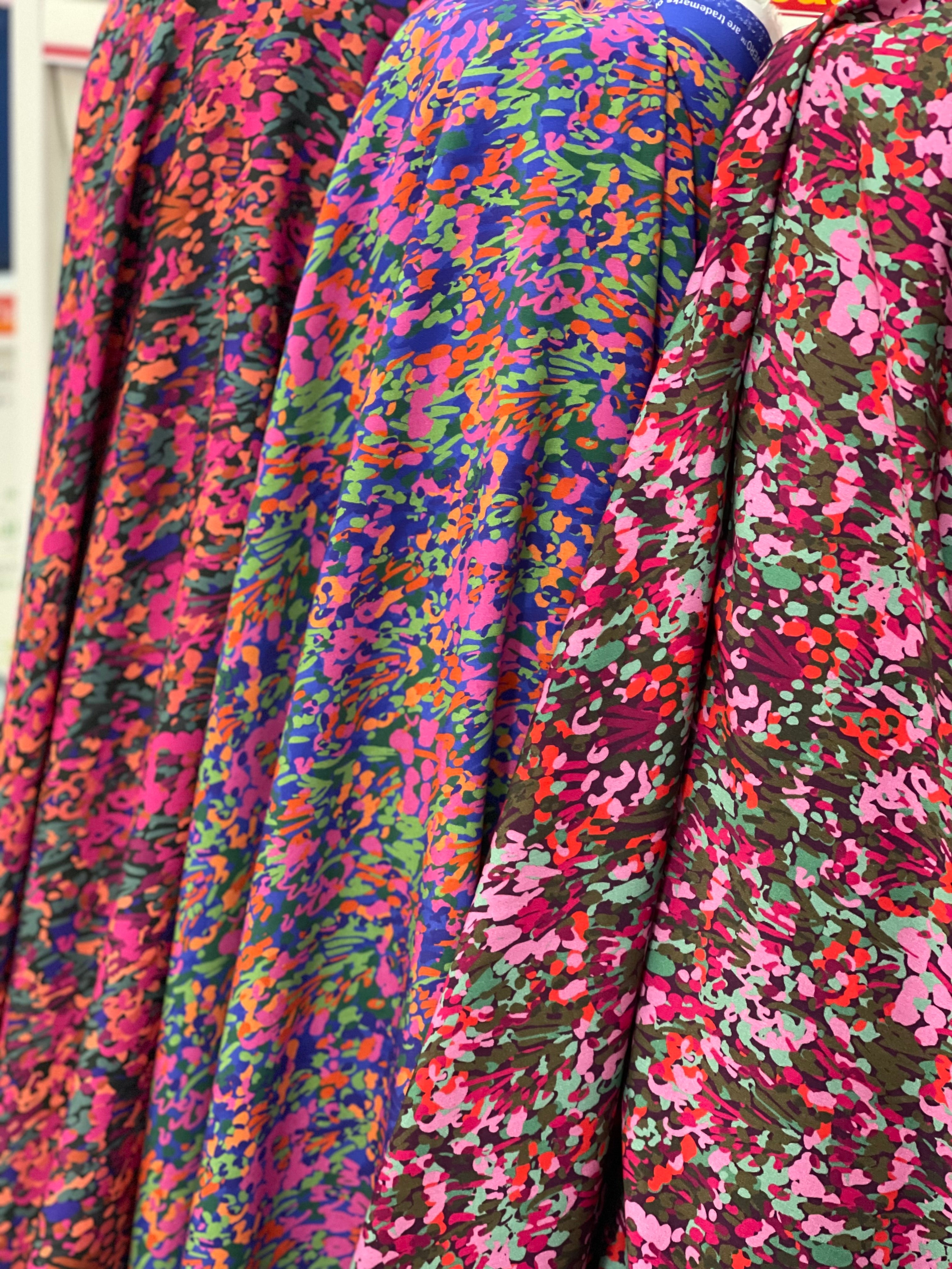 REMNANT 0.92 Metre - Nerida Hansen -Colourful Garden on Dark Green Viscose with LENZING™ ECOVERO™ fibres