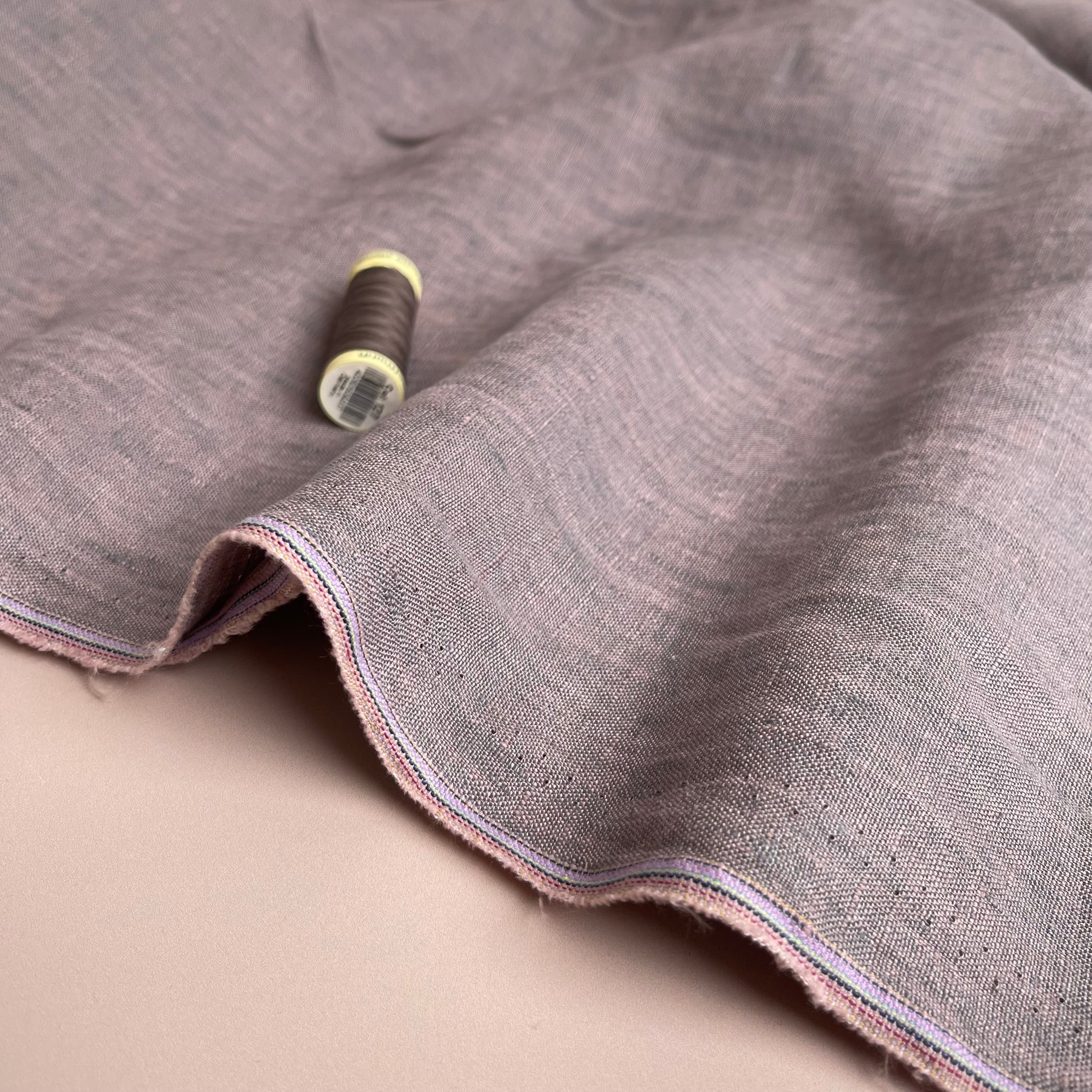 REMNANT 2.86 Metres - Yarn Dyed Pure Linen Fabric in Old Pink Melange