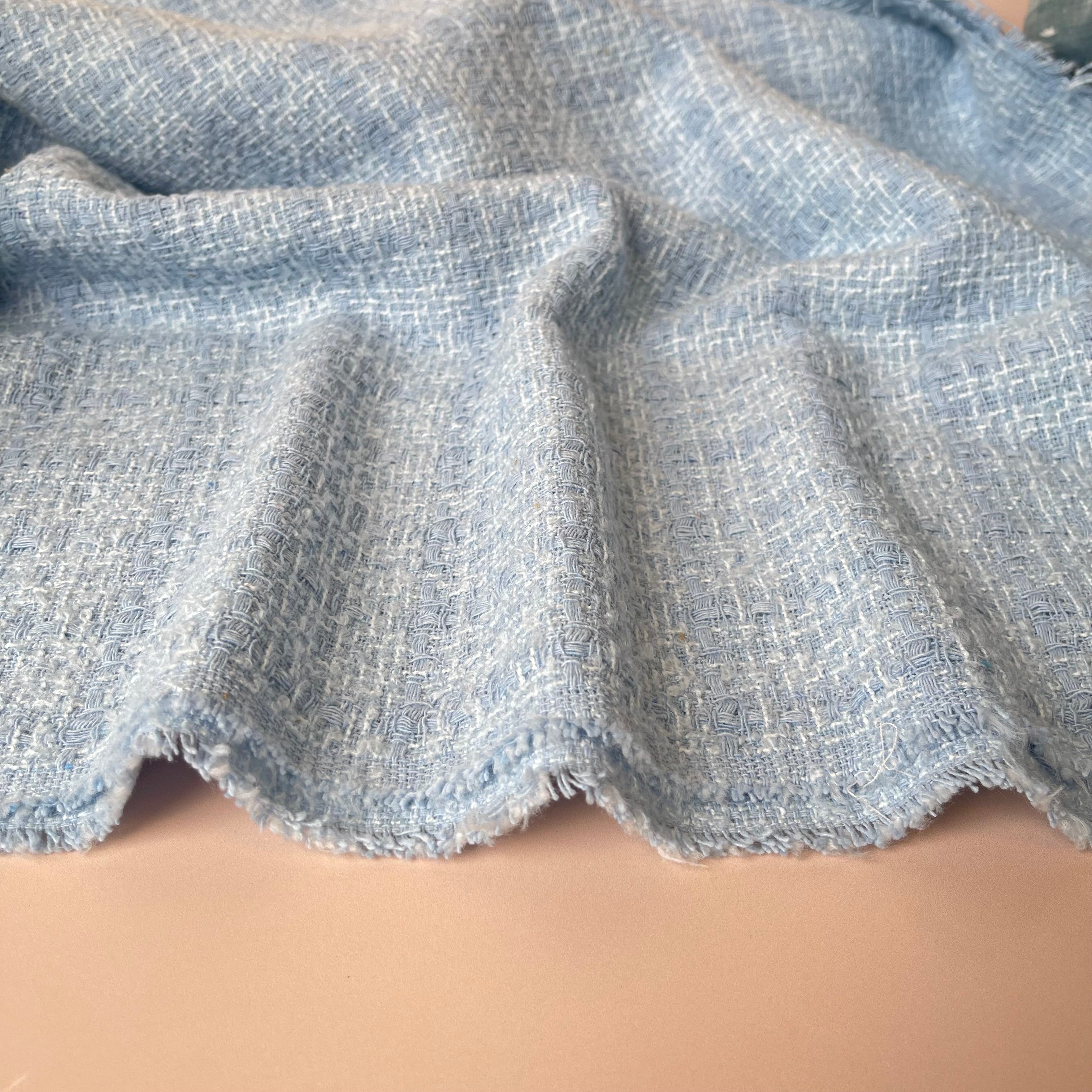 Coco Yarn Dyed Blue Cotton Blend Boucle Fabric