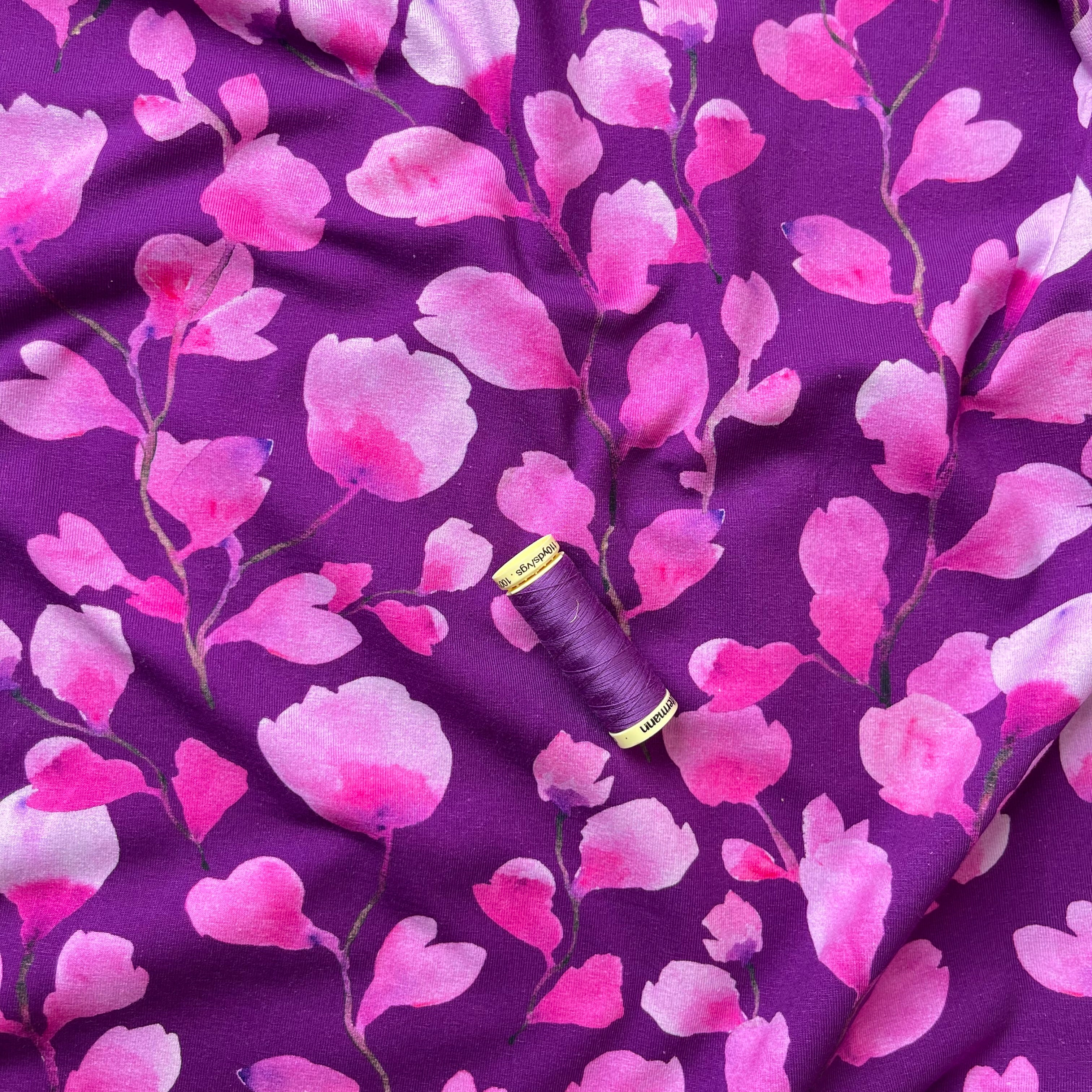 Danish Design - Painterly Pink Petals Cotton Jersey Fabric