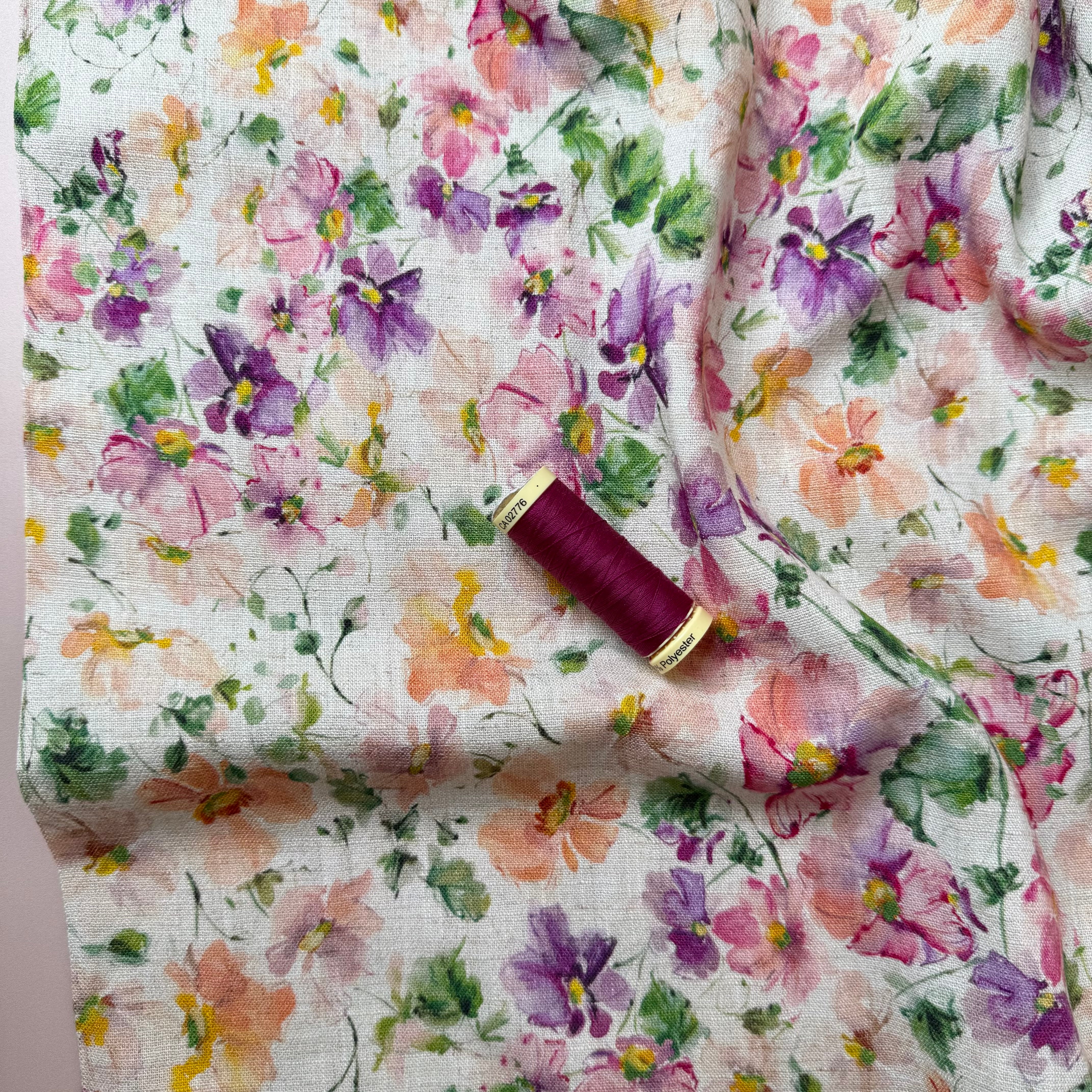 Spring Flowers Viscose Linen Crepe Fabric