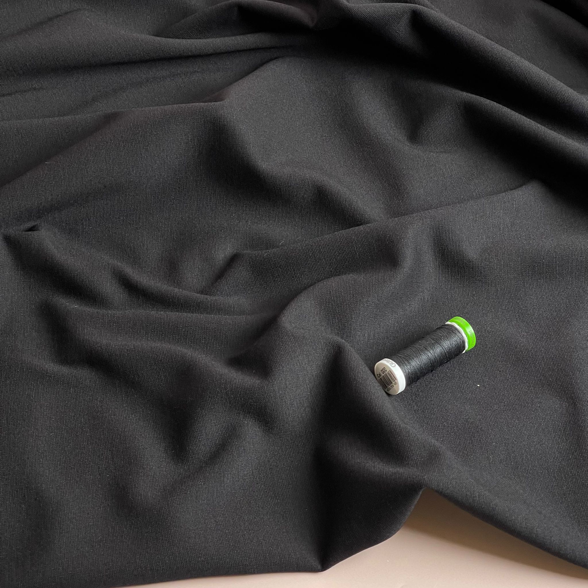 Brushed Viscose Ponte Roma Double Knit Fabric in Black