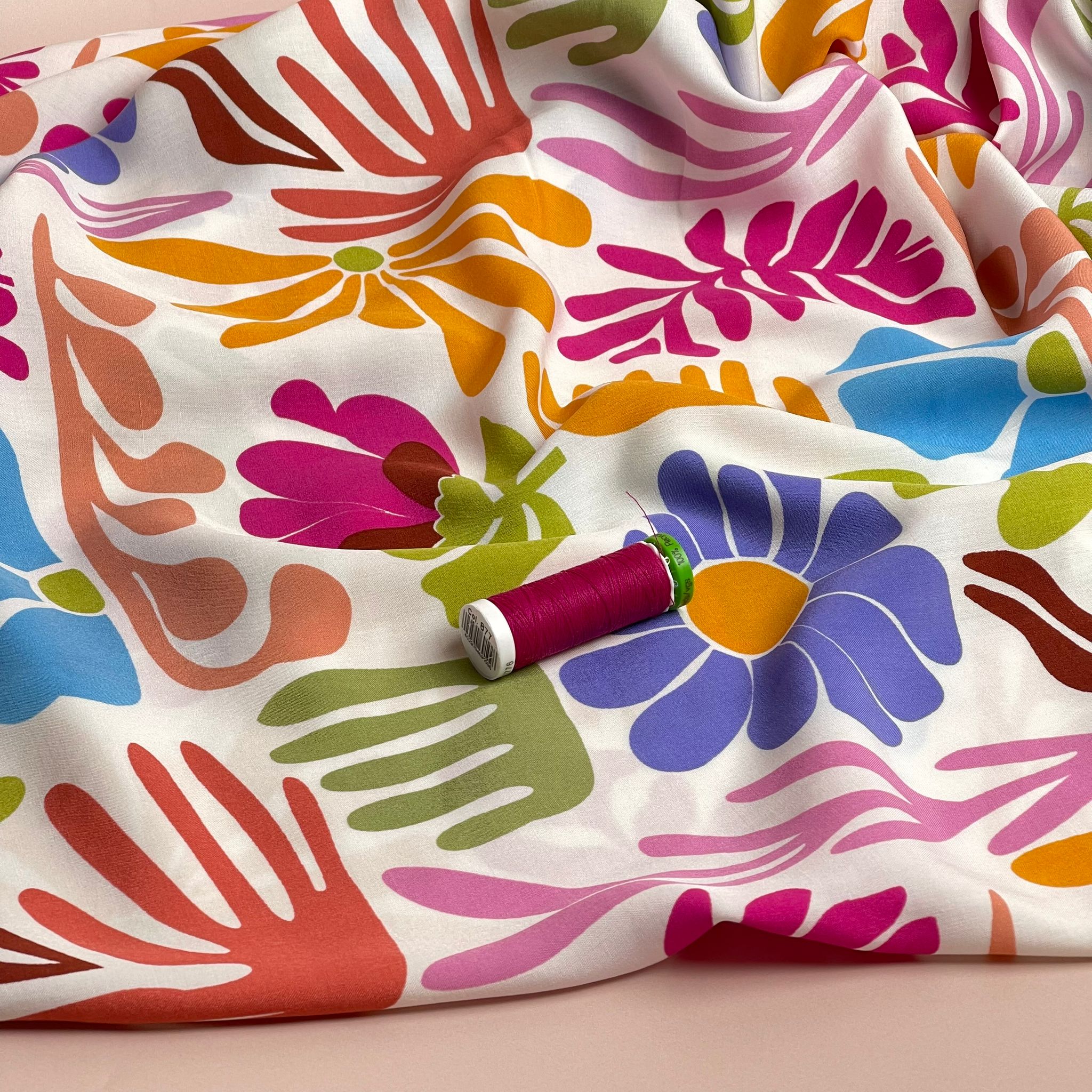 Pastel Rainbow Vacation Flowers Viscose Poplin Fabric