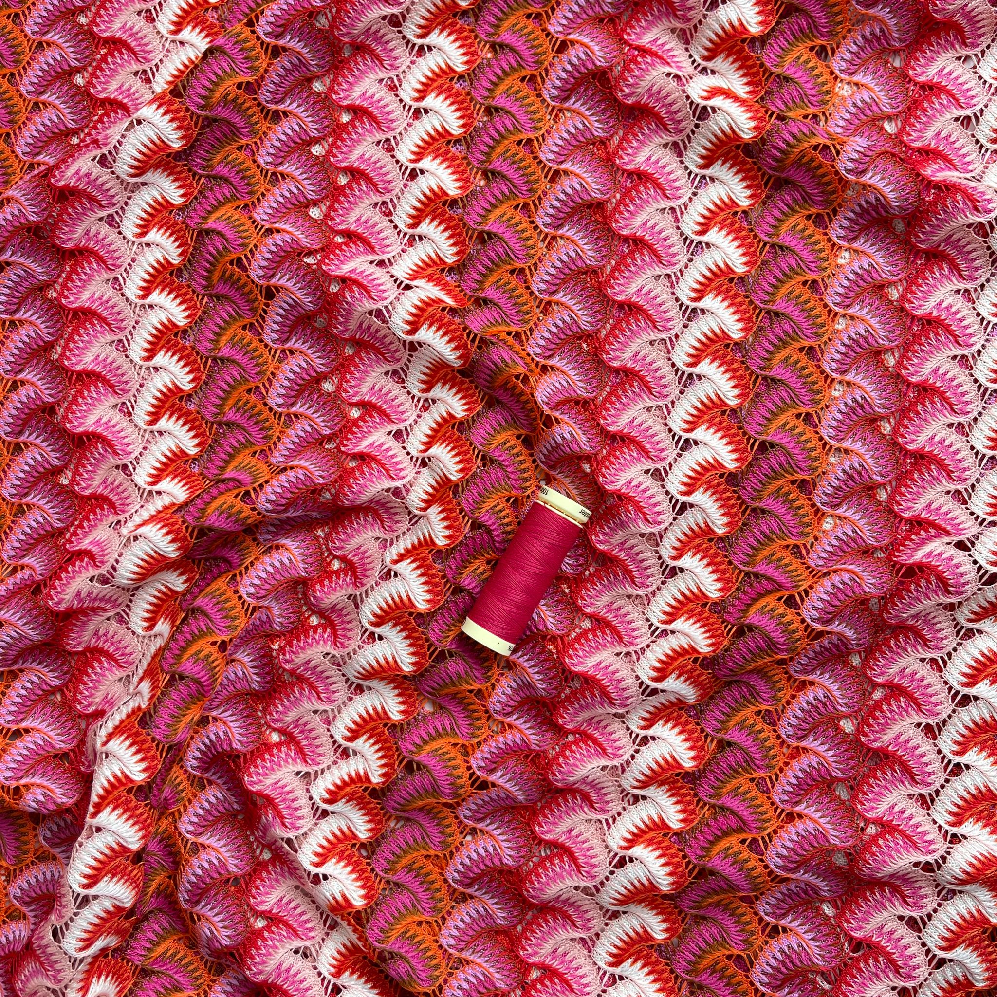 REMNANT 0.85 Metre - Sunset Gingko Waves Lace Knit Fabric
