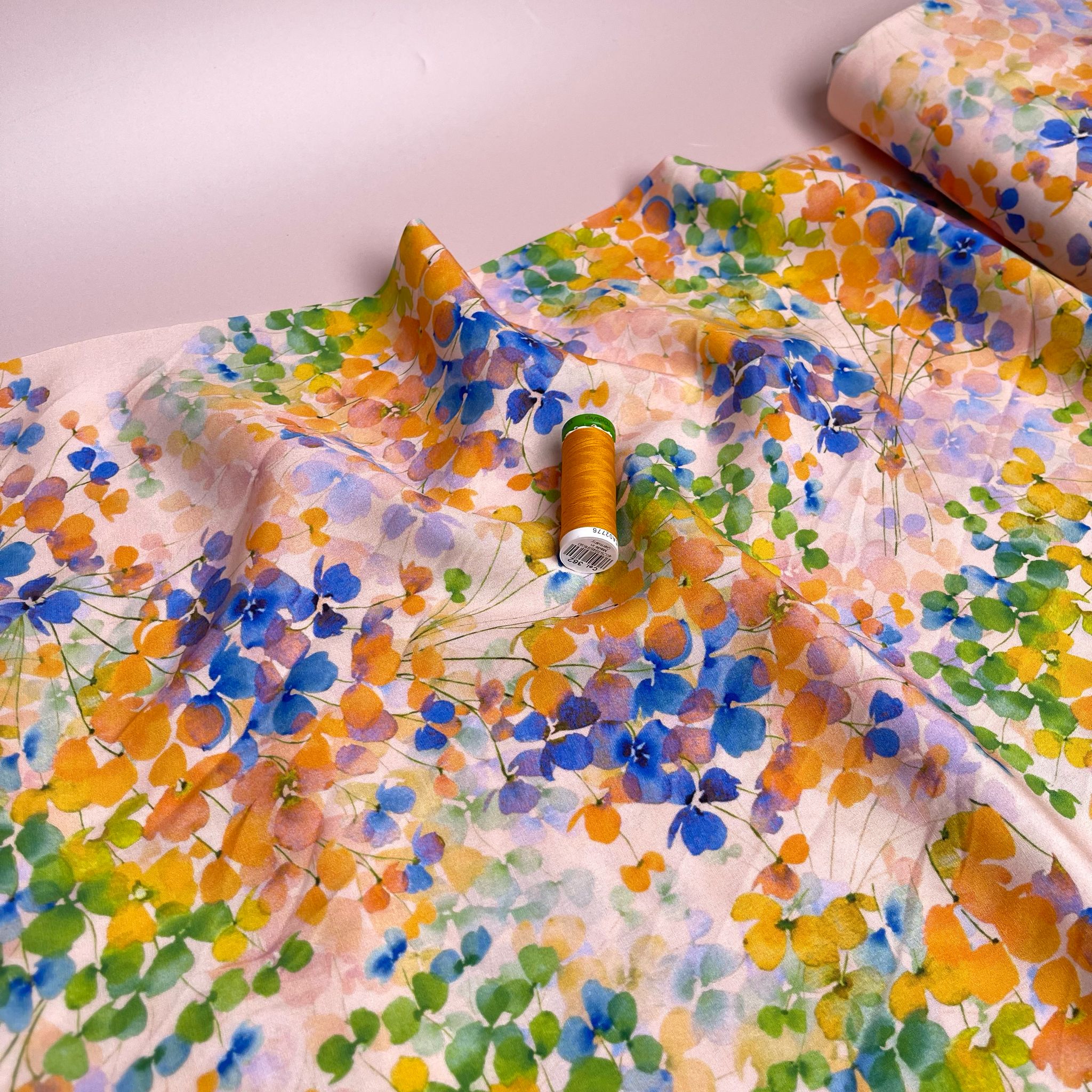 Watercolour Spring Blossoms Viscose Fabric