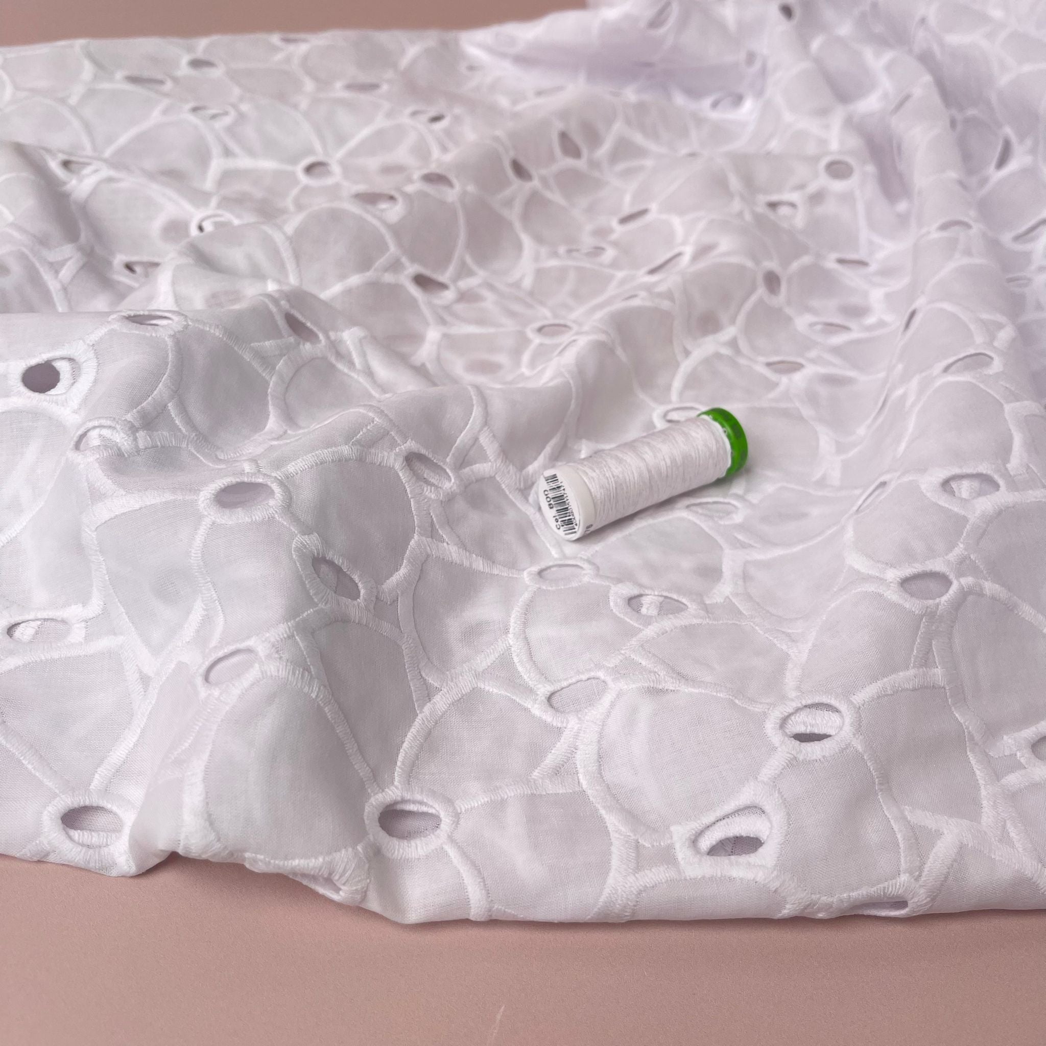 White Flowers Cotton Broderie Anglaise Fabric