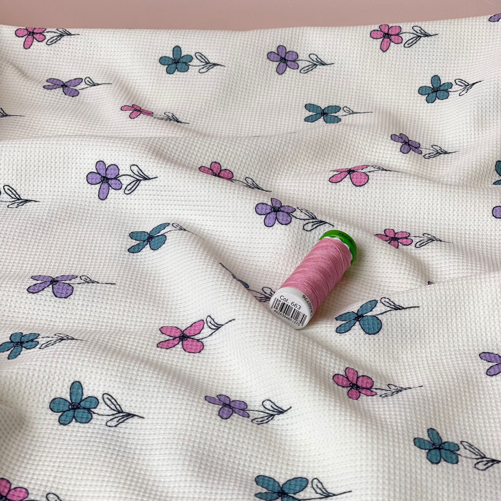 Pretty Flowers on White Cotton Waffle Jersey