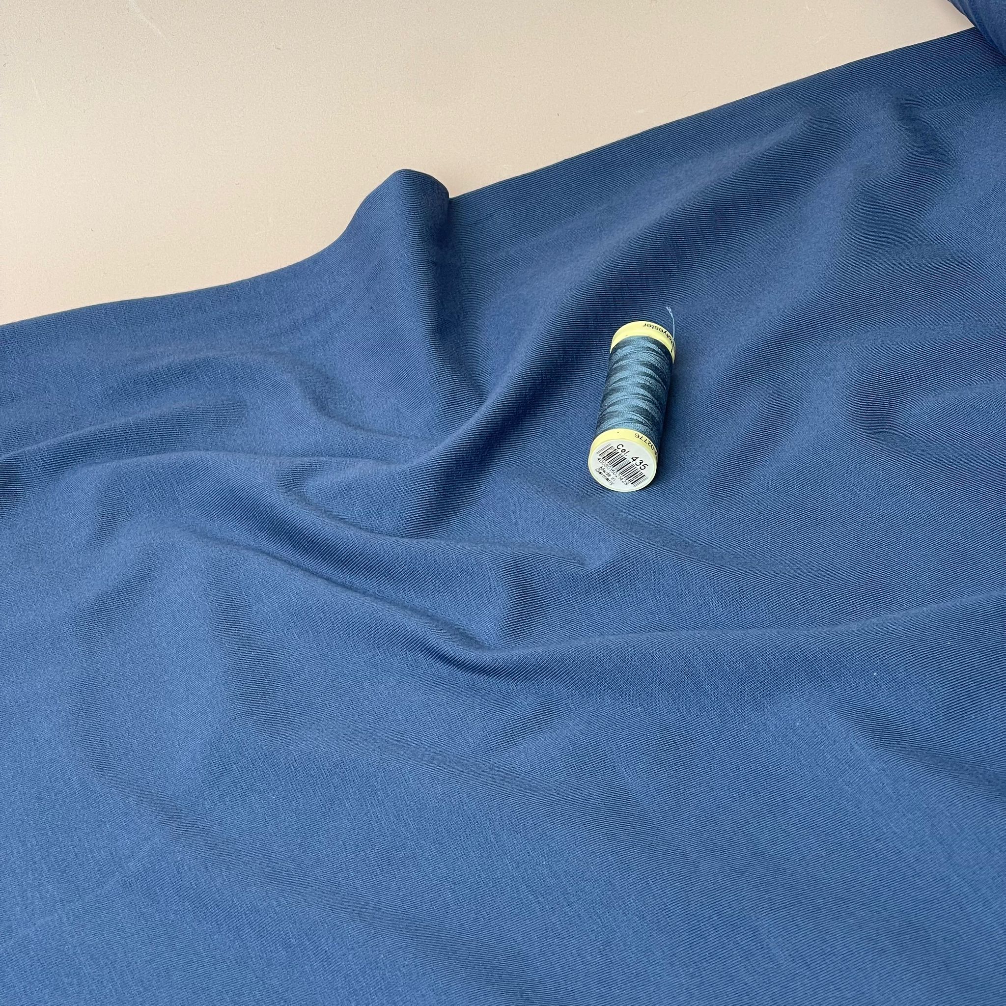 REMNANT 1 Metre - Essential Chic Denim Blue Plain Cotton Jersey Fabric