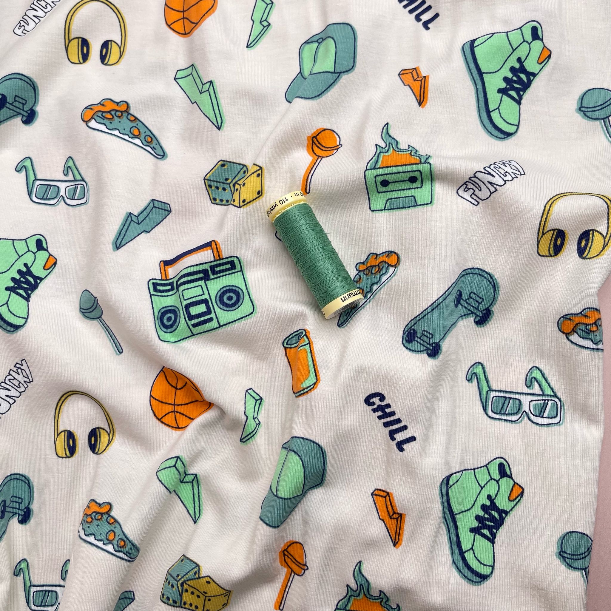 Cool Vibes on White Cotton Jersey Fabric