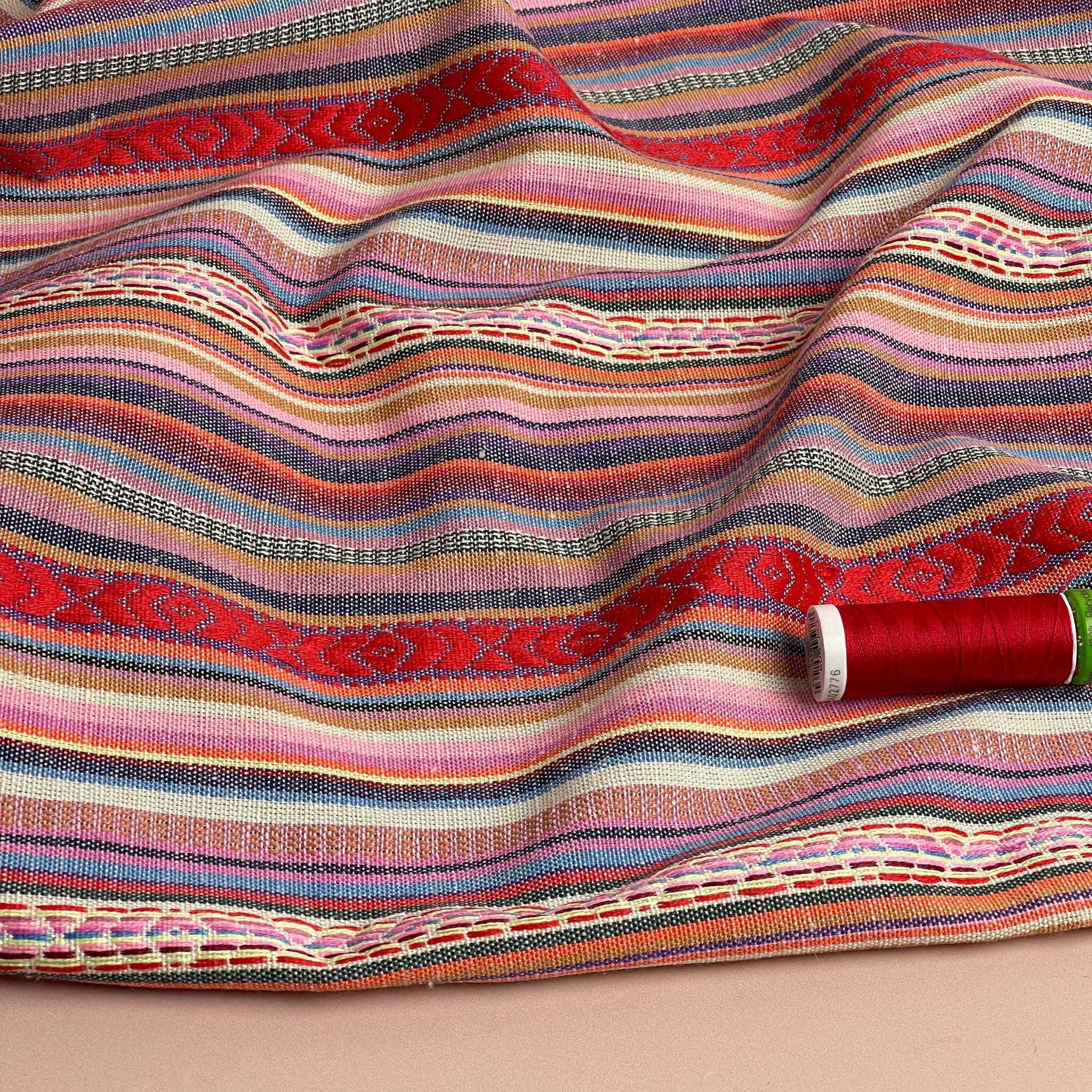 Yarn Dyed Red Stripes Jacquard Fabric