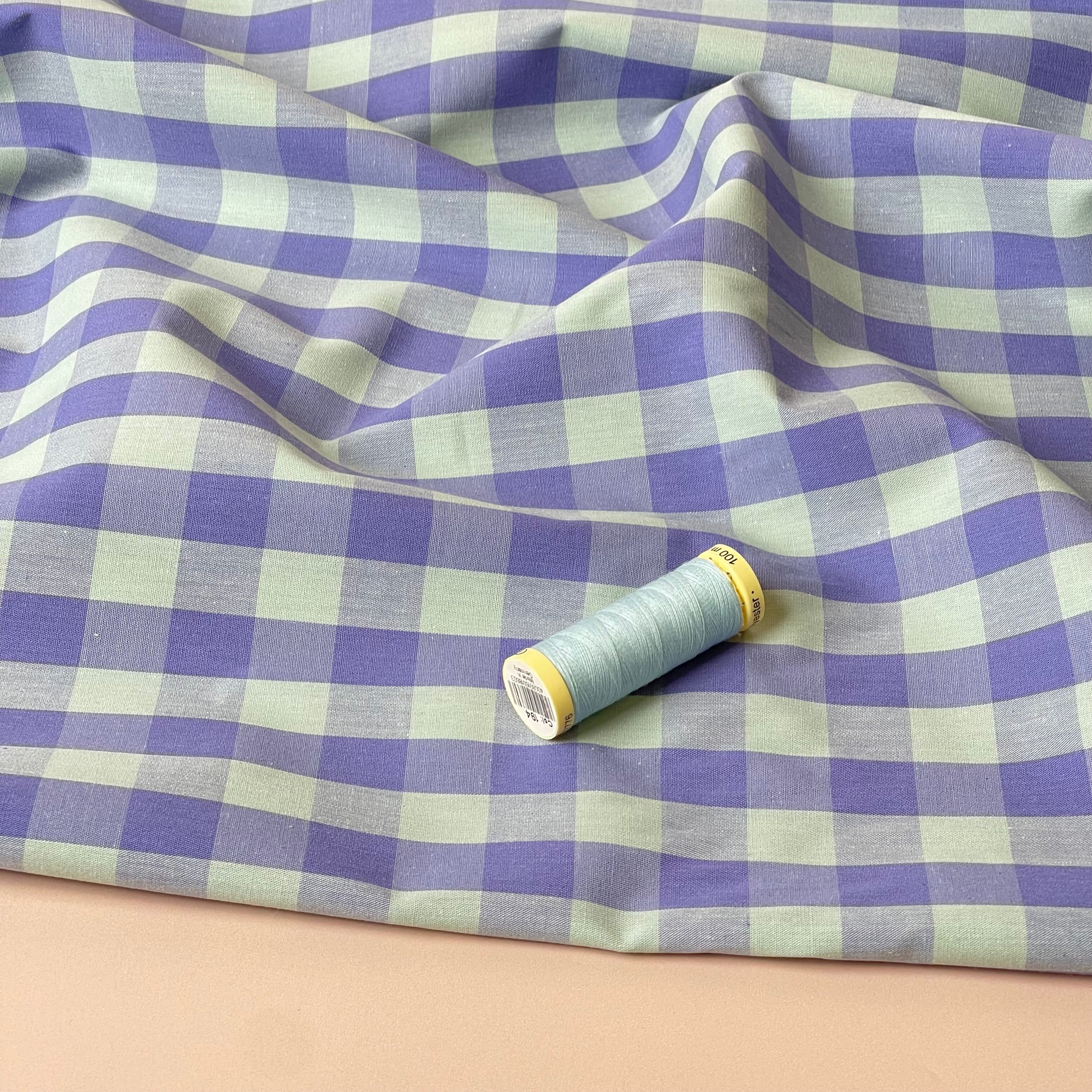Yarn Dyed Purple & Aqua Gingham Cotton Fabric