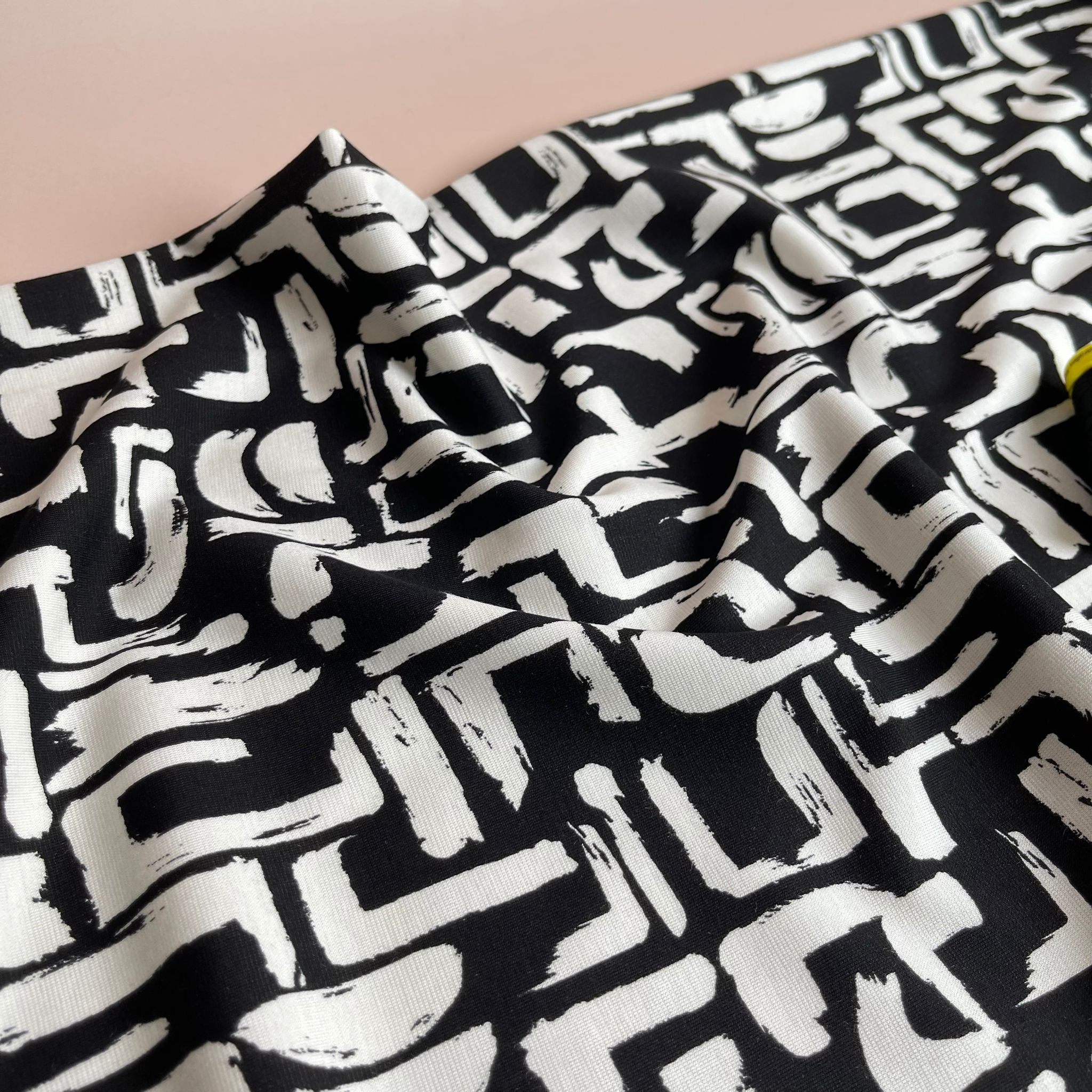 Shapes in Black and White Soft Ponte Roma Fabric