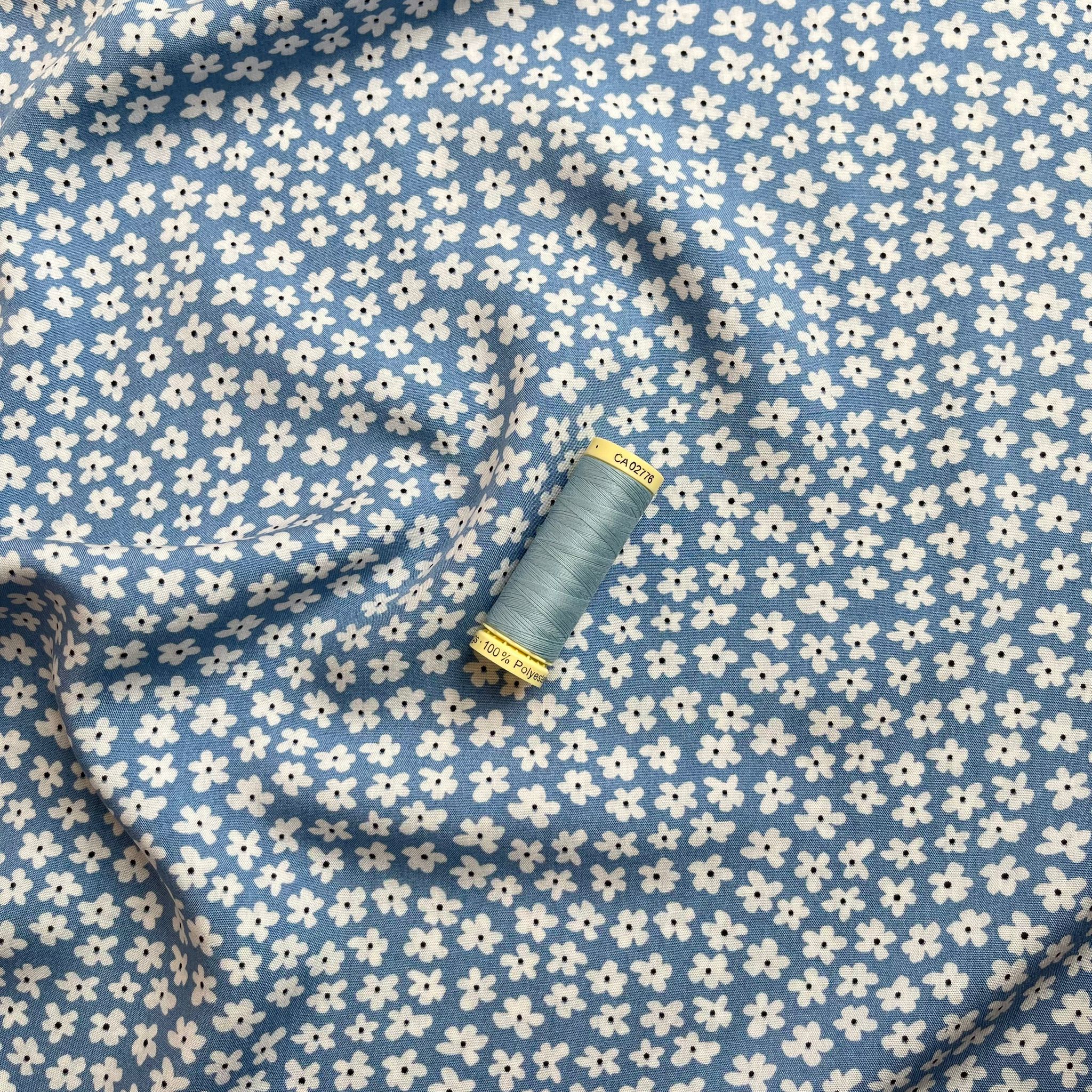 REMNANT 1.2 Metres - Small Flowers Light Blue Viscose / Rayon Fabric