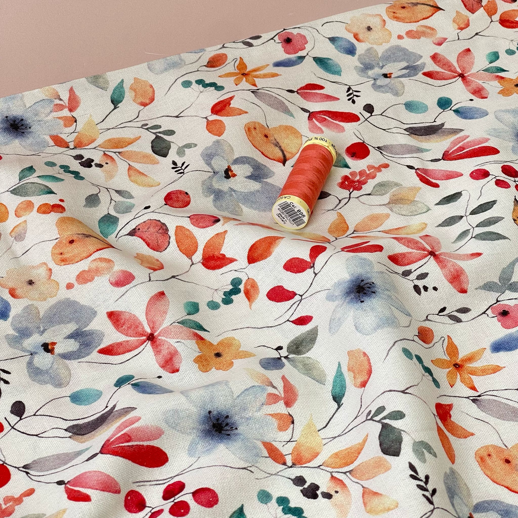Watercolour Blossoms Viscose Linen Fabric