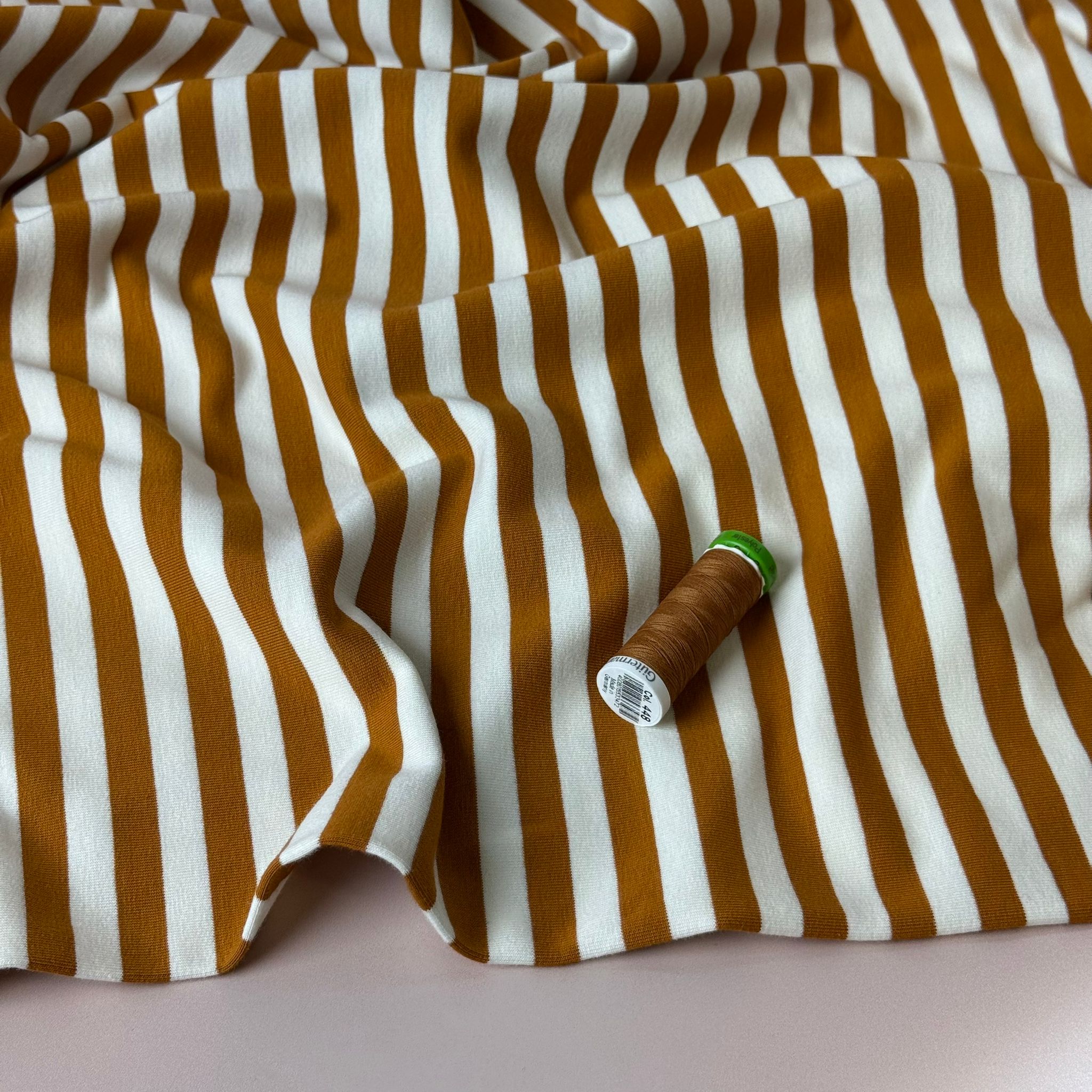REMNANT 0.58 Metre - Yarn Dyed Toffee Stripes Looped Back Cotton French Terry