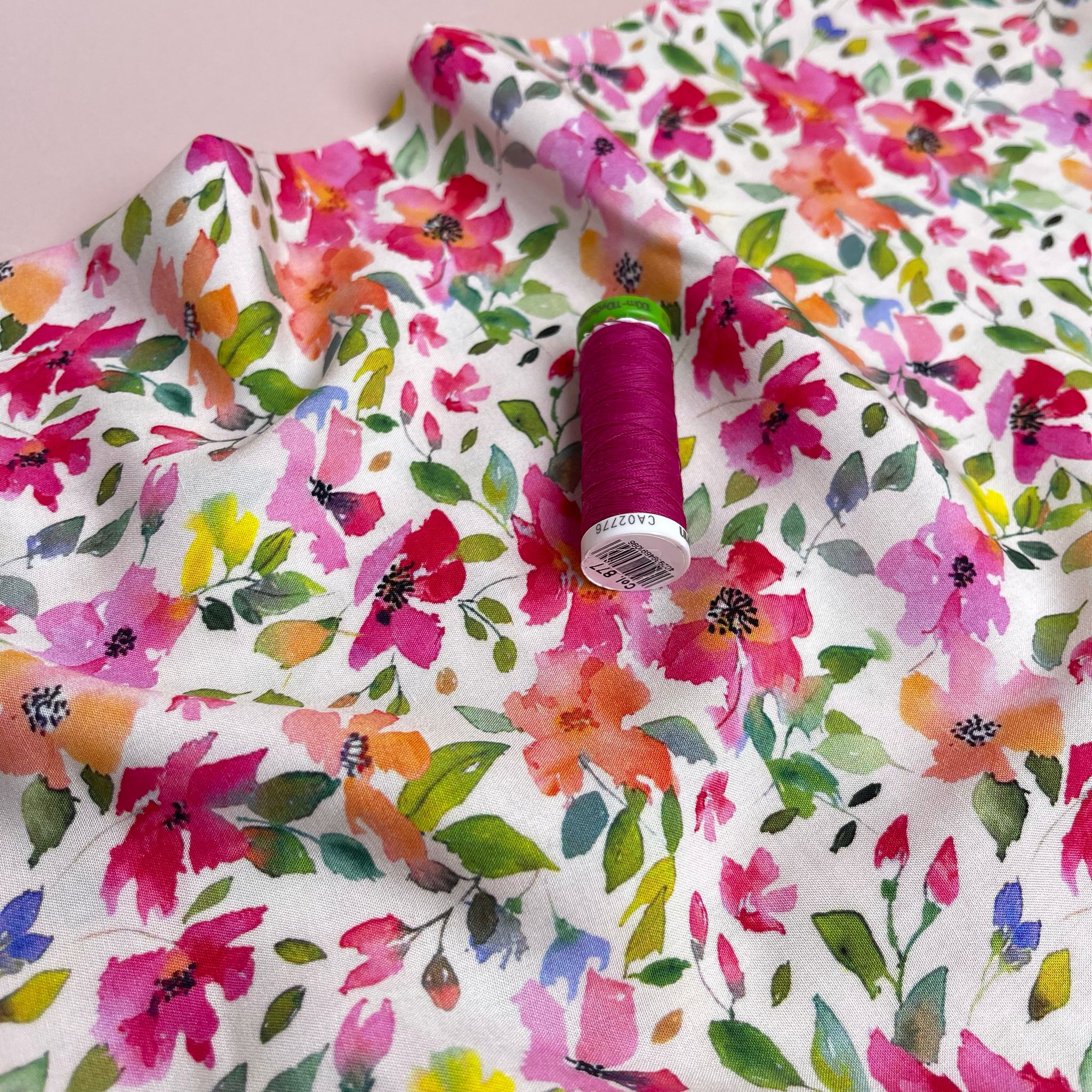 Magenta Spring Blossoms Viscose Fabric