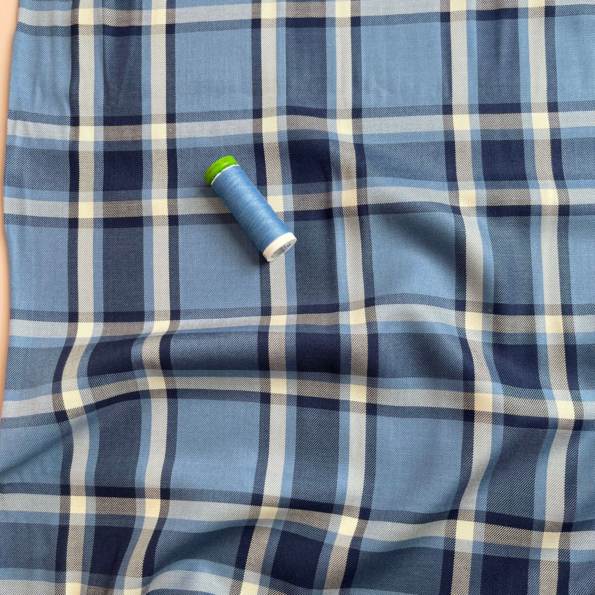 Yarn Dyed Blue Check Viscose Twill Fabric
