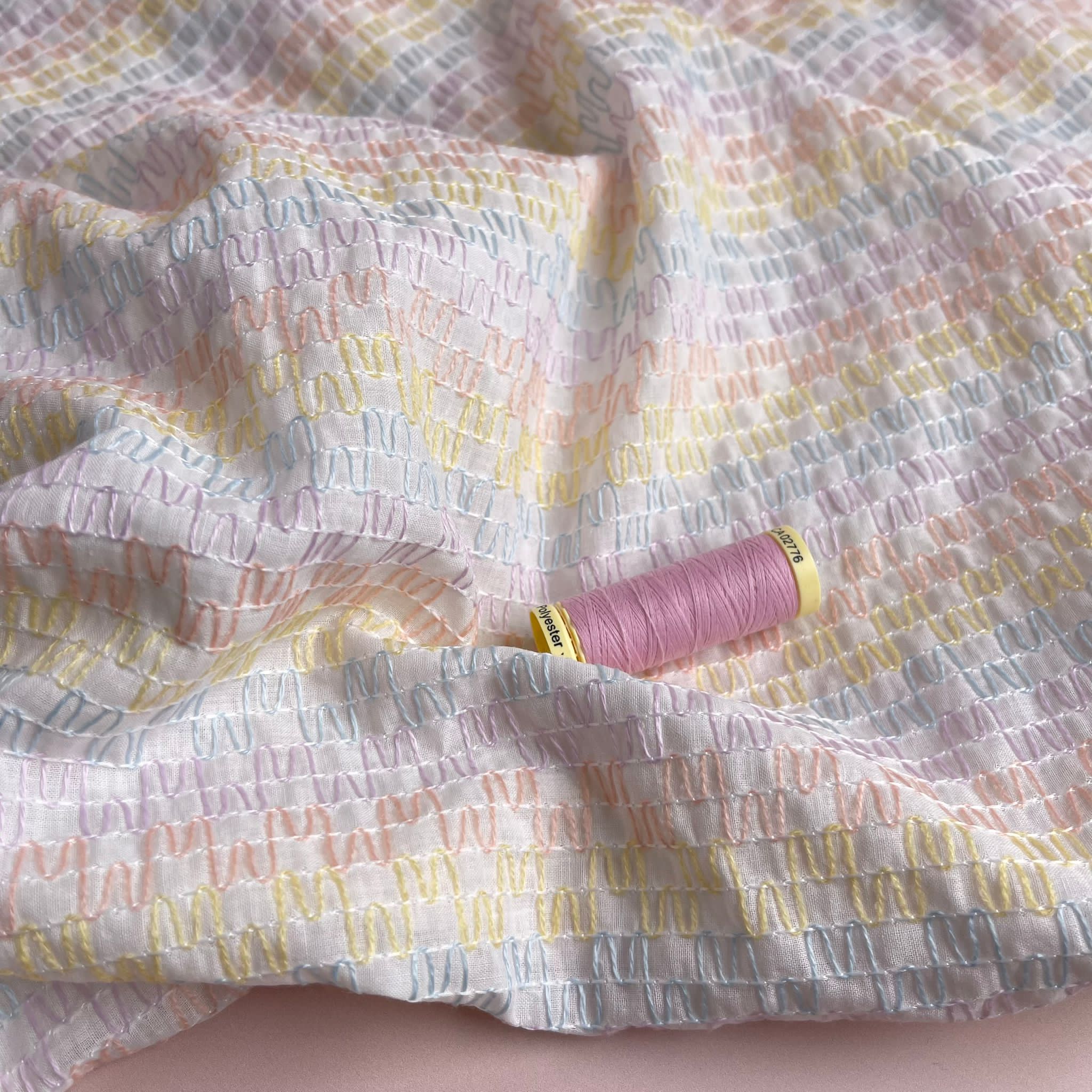 REMNANT 0.64 Metre - Rainbow Waves Embroidered Cotton Fabric