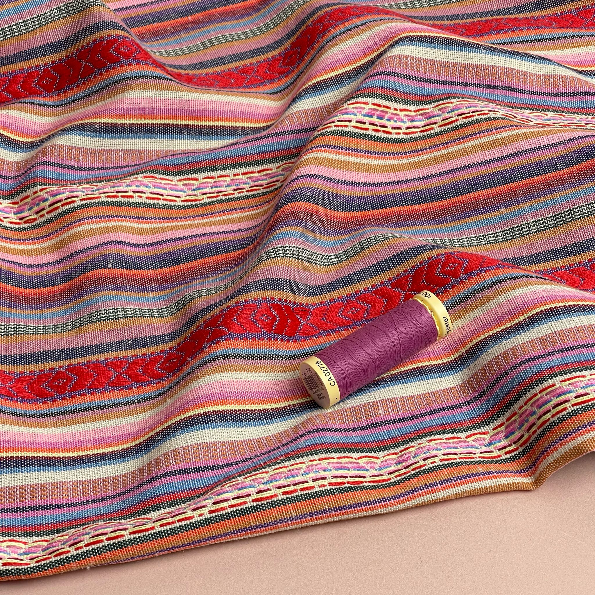 Yarn Dyed Red Stripes Jacquard Fabric
