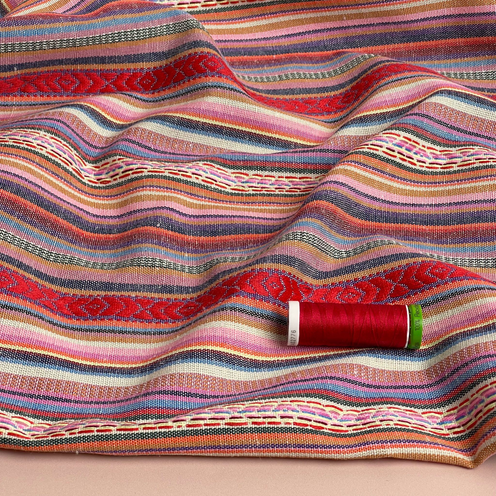 Yarn Dyed Red Stripes Jacquard Fabric