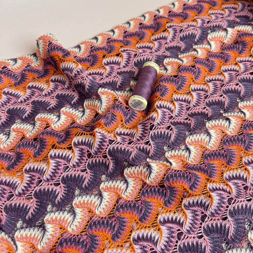 Purple Gingko Waves Lace Knit Fabric