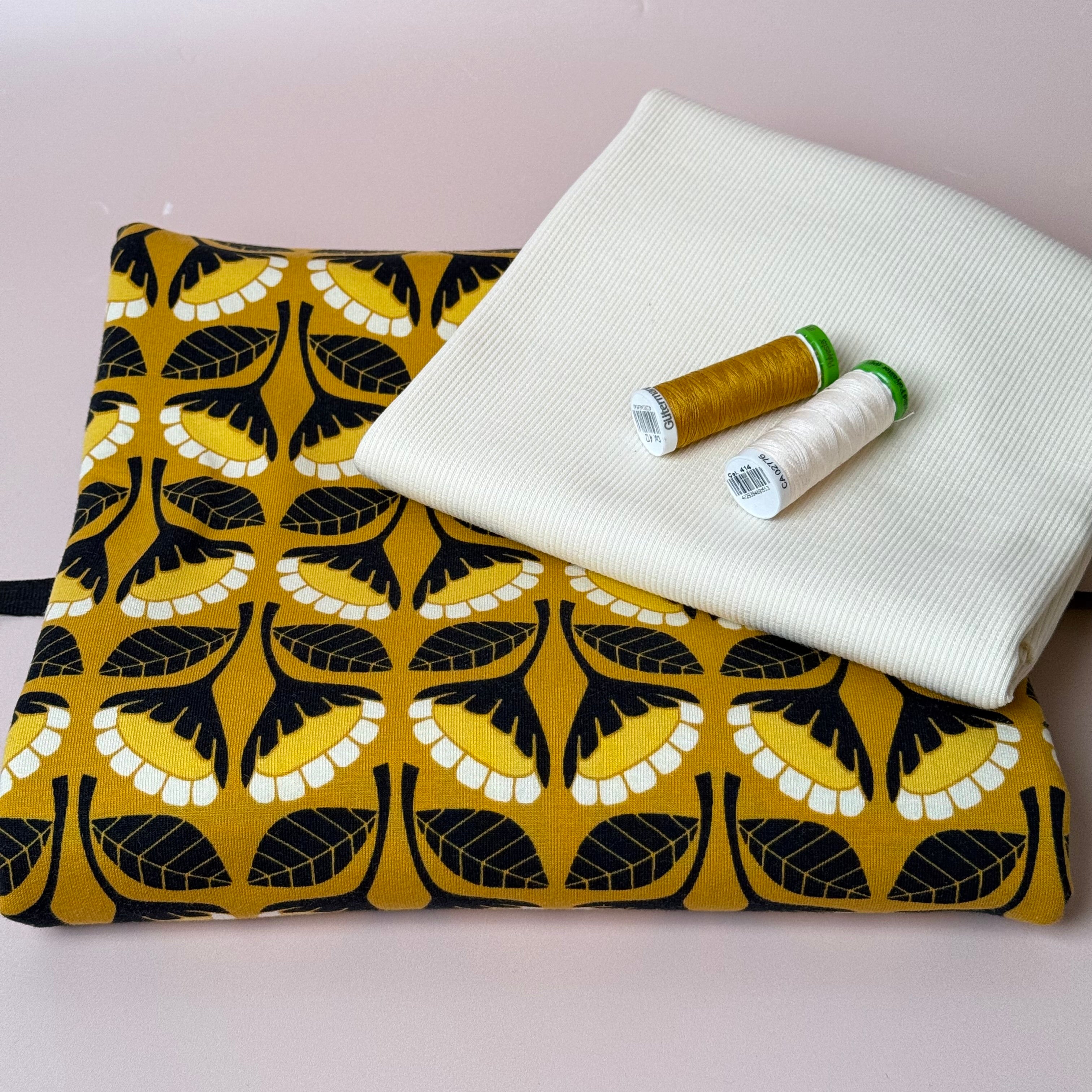 Colour Bundles - Monochrome Flowers Ochre Sweatshirt & Ribbing