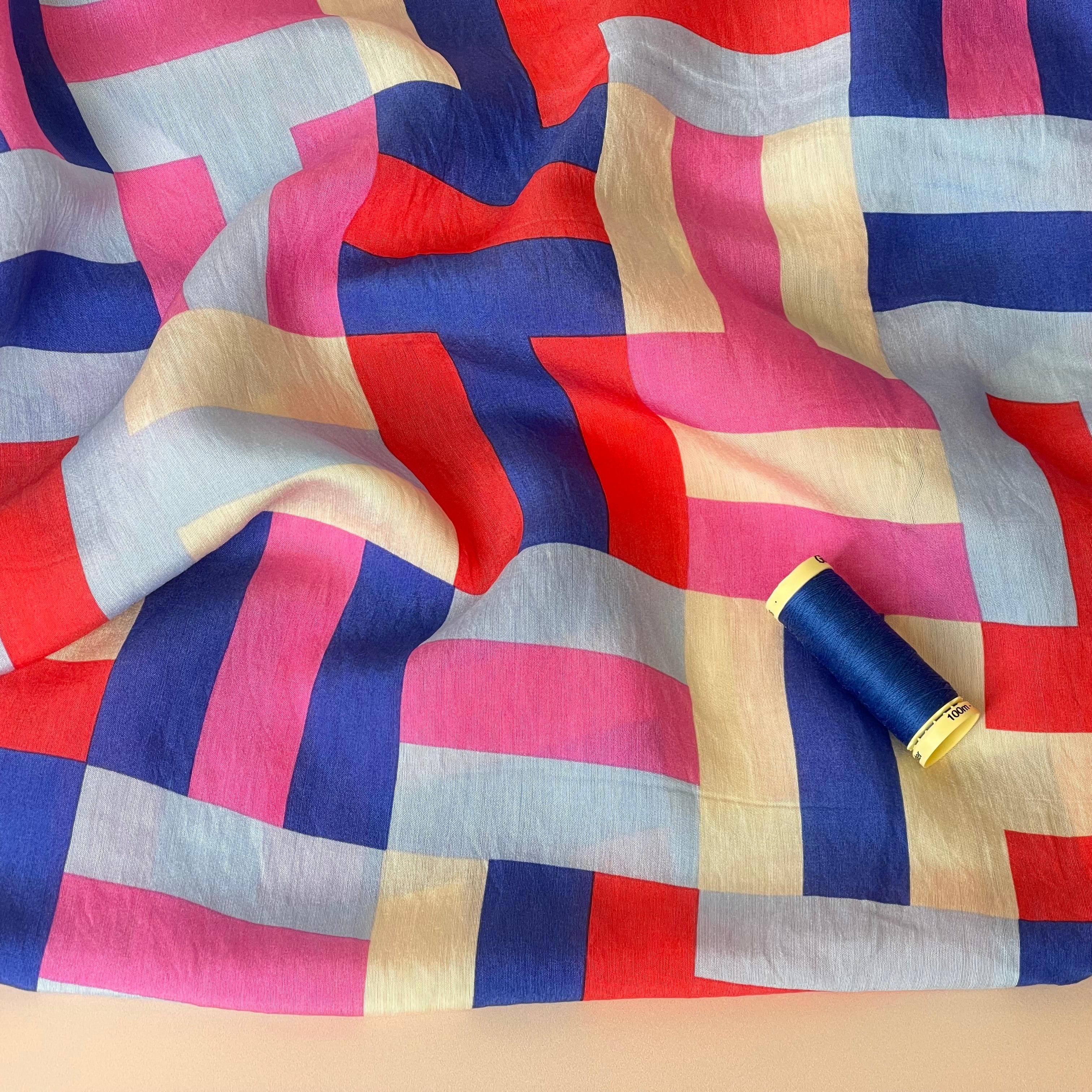 Multicolour Maze Viscose Blend Fabric
