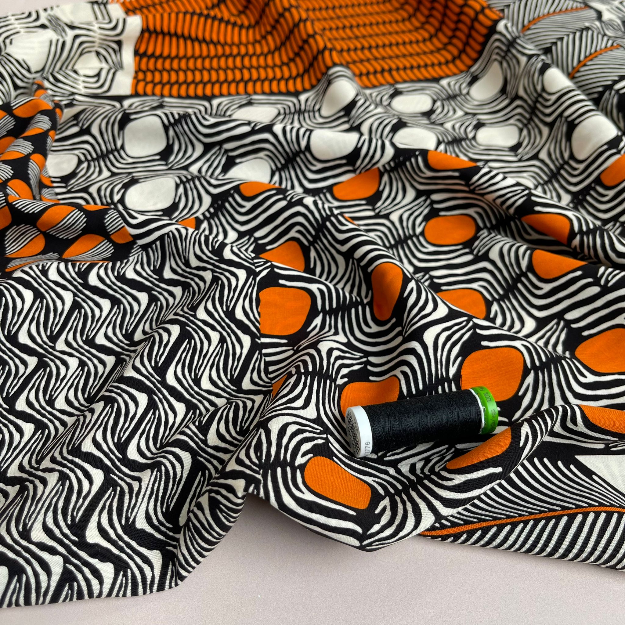 REMNANT 0.77 Metre - Patchwork Graphics in Orange Viscose Poplin Fabric