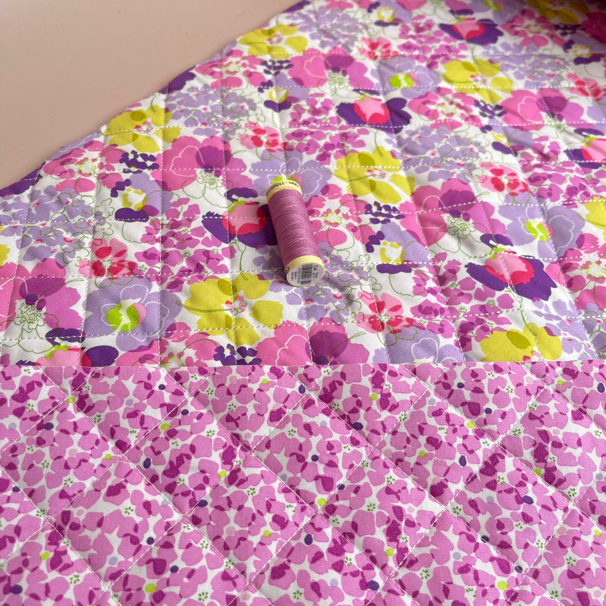 Spring Florals in Pink and Purple Quilted Cotton Fabric