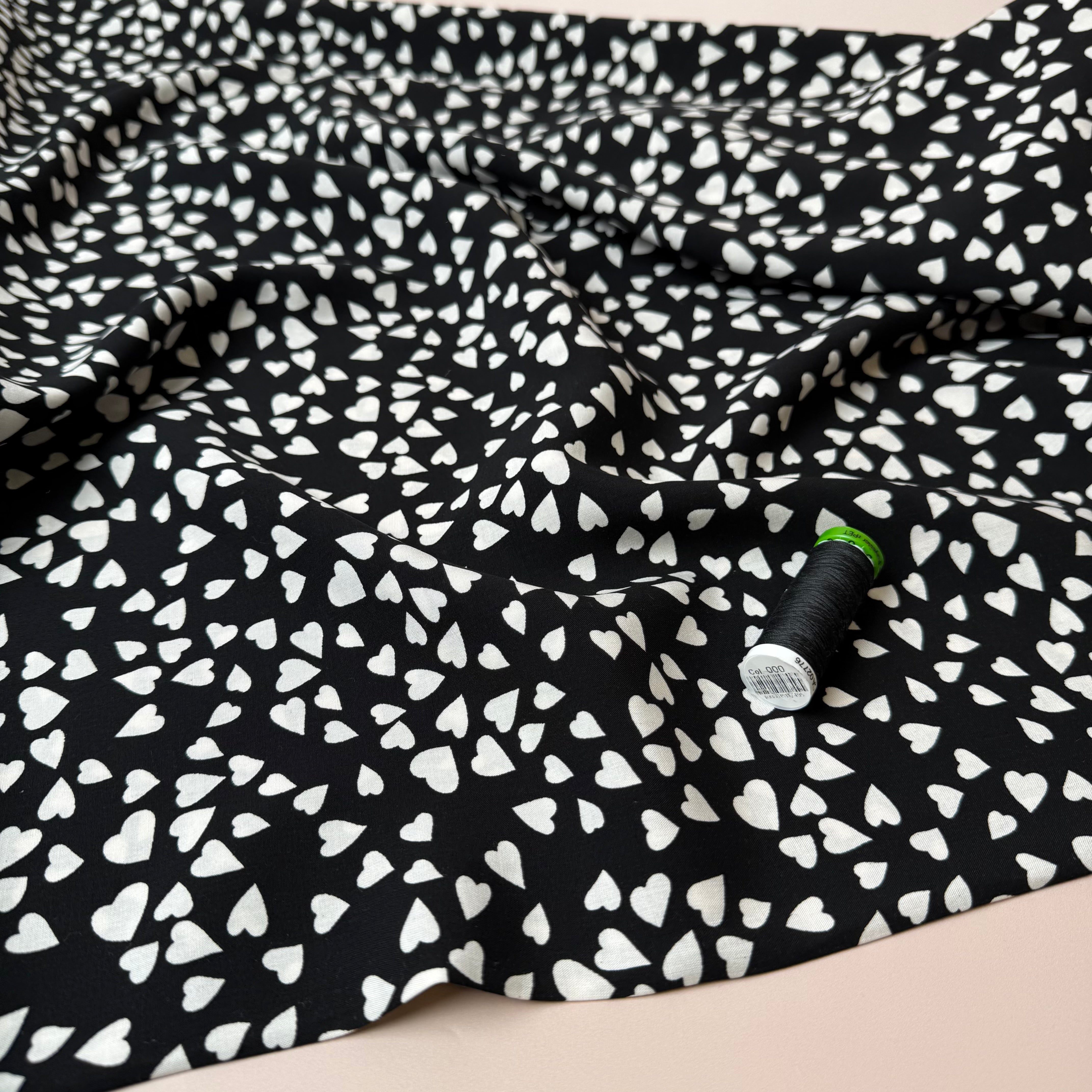 Shower of Hearts in Black LENZING™ ECOVERO™ Viscose Fabric