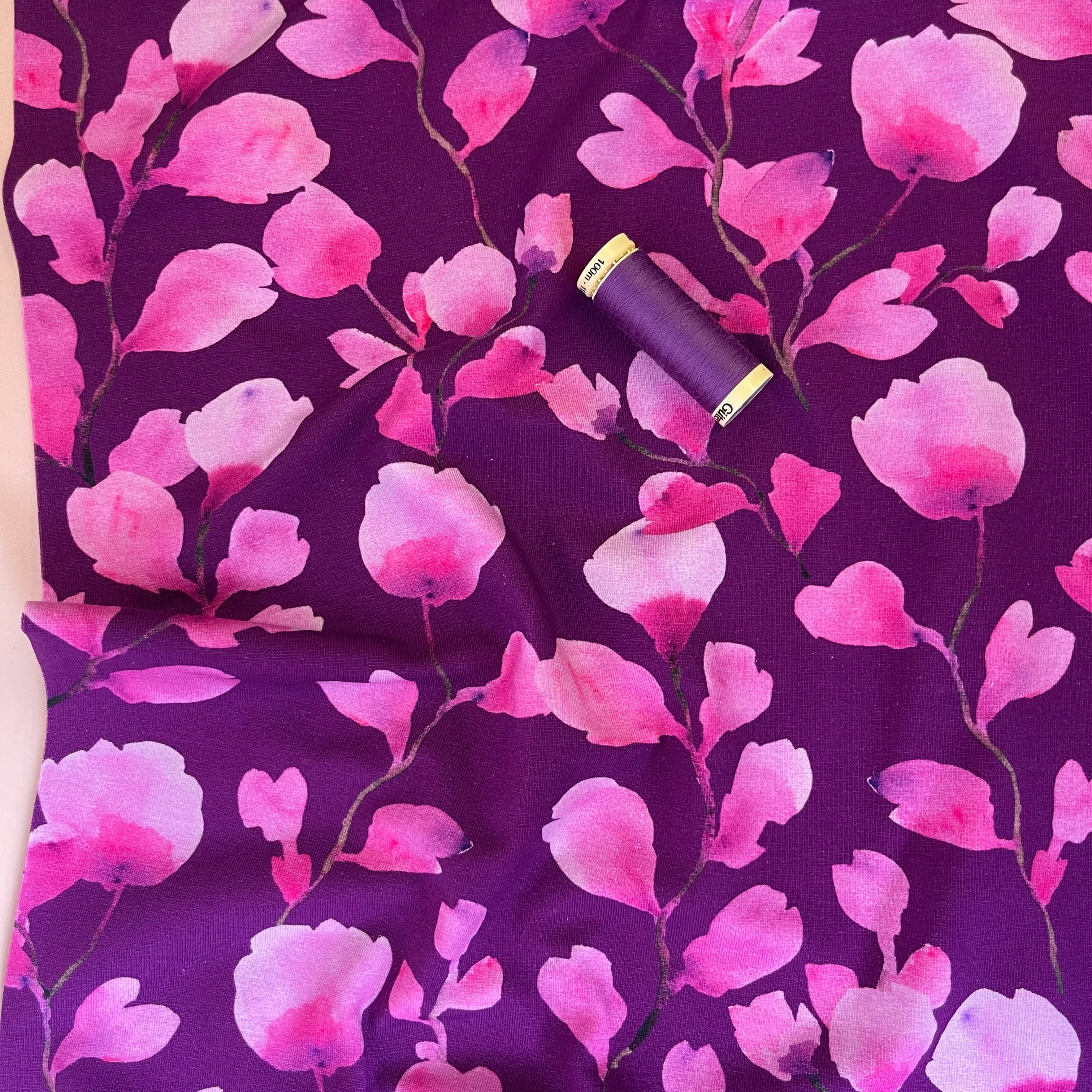 Danish Design - Painterly Pink Petals Cotton Jersey Fabric