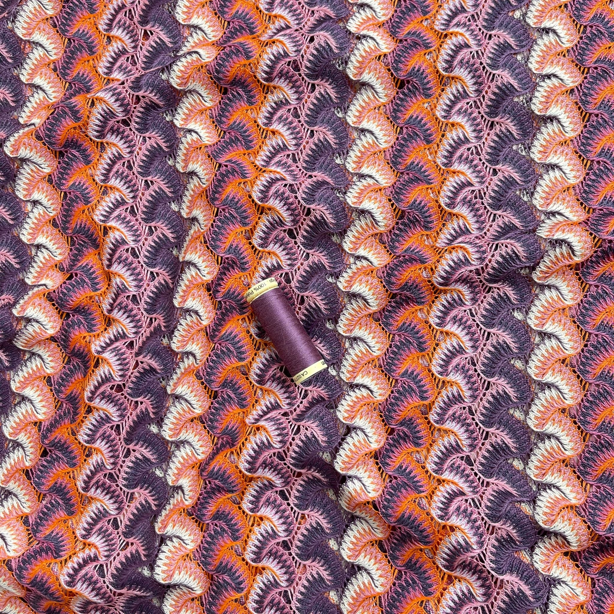 REMNANT 0.79 Metre - Purple Gingko Waves Lace Knit Fabric