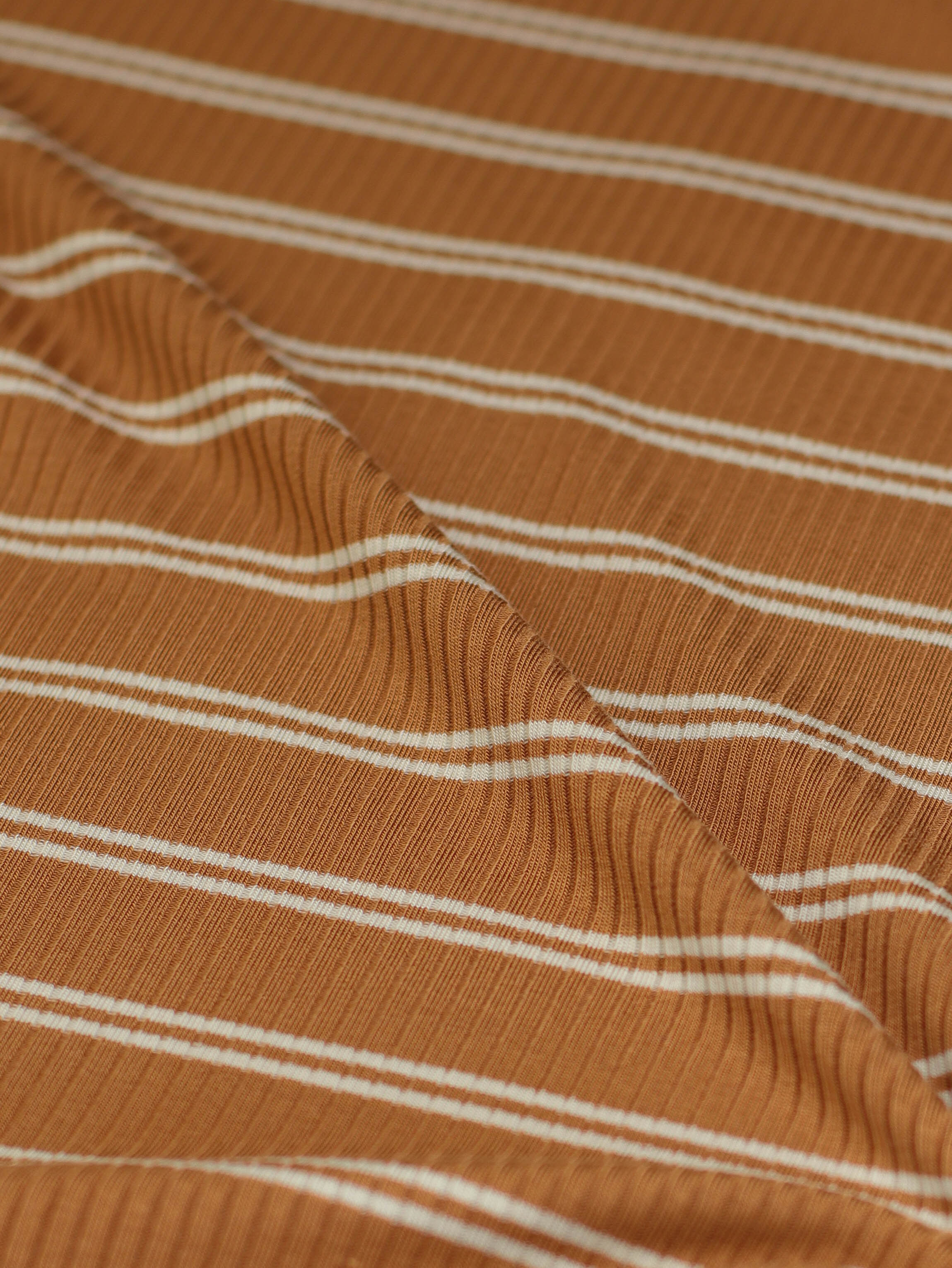 Derby Slim Stripe Ribbed Jersey in Toffee with TENCEL™ Modal Fibres