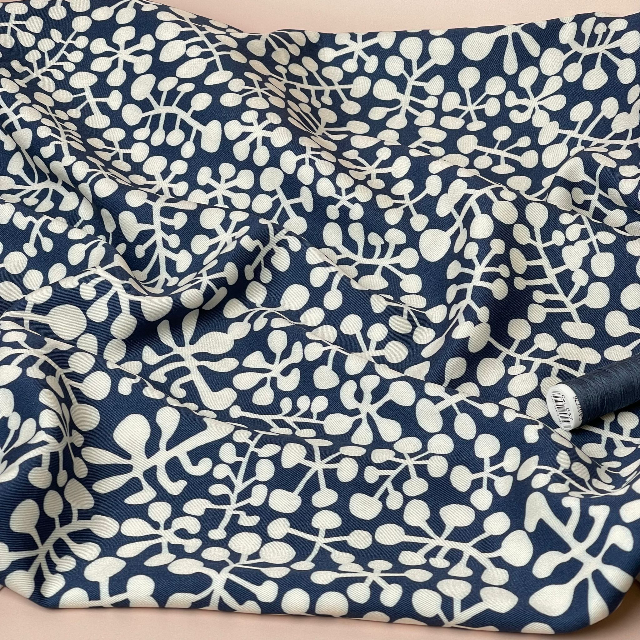 Light & Lush - Berry Shadows on Navy Viscose Twill Fabric