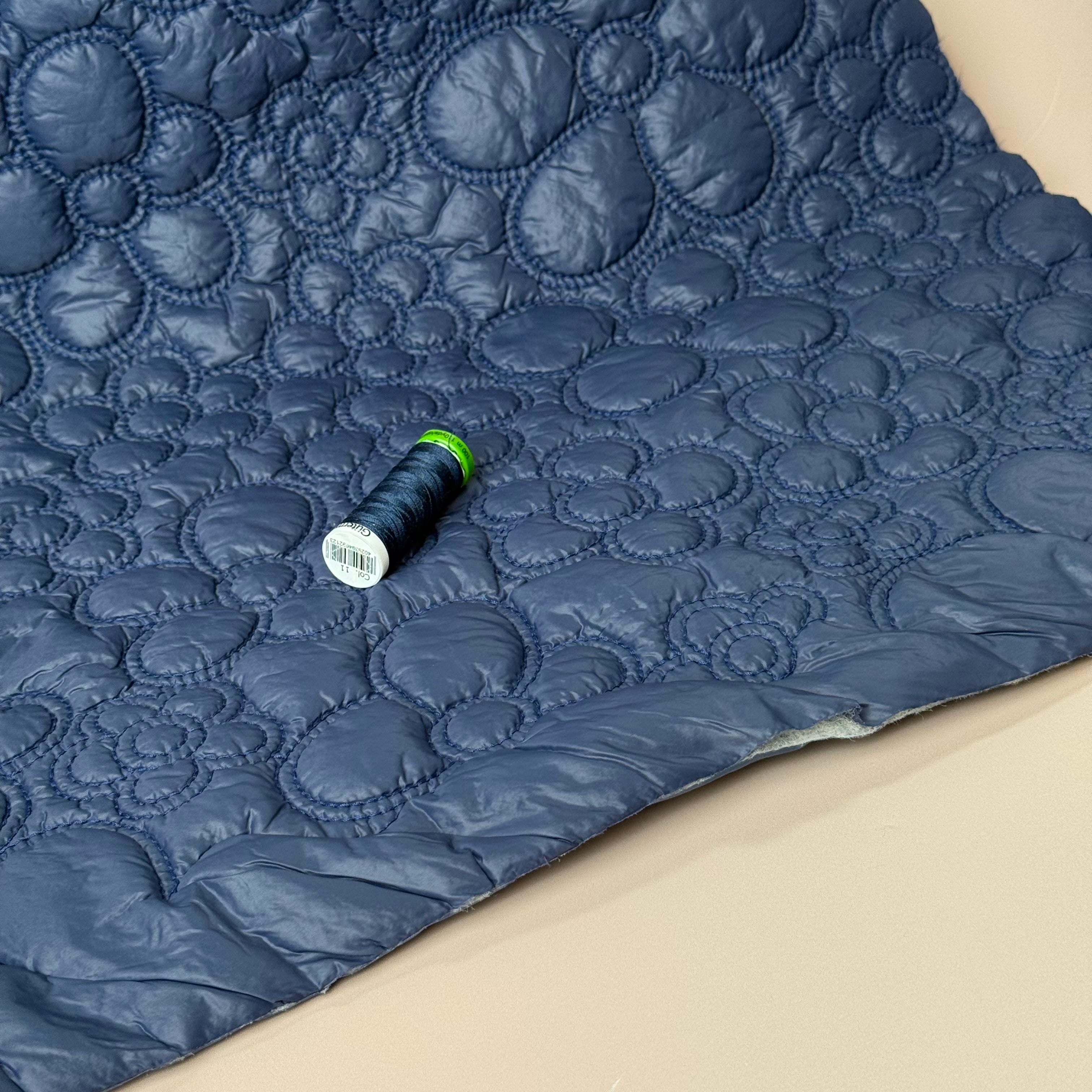 Flowers on Navy Quilted Puffer Fabric