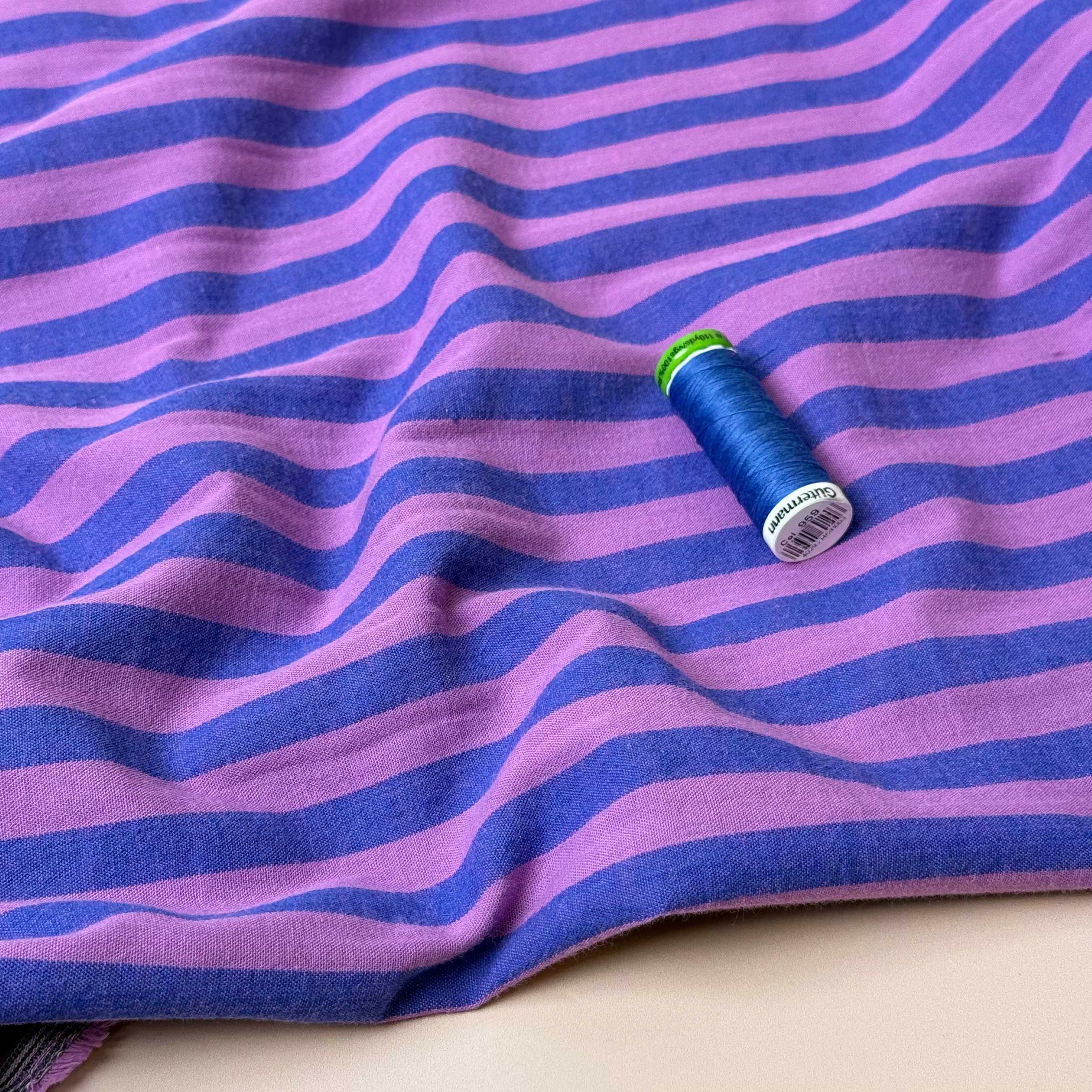 Yarn Dyed French Mauve Stripes Washed Cotton Fabric