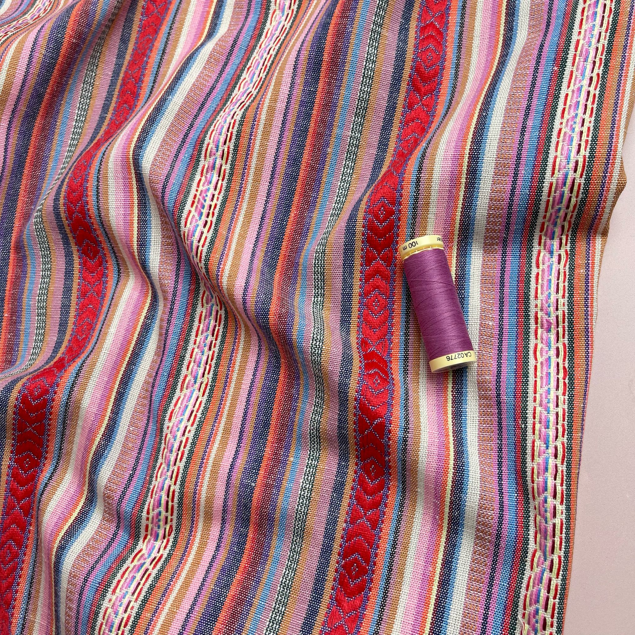 Yarn Dyed Red Stripes Jacquard Fabric