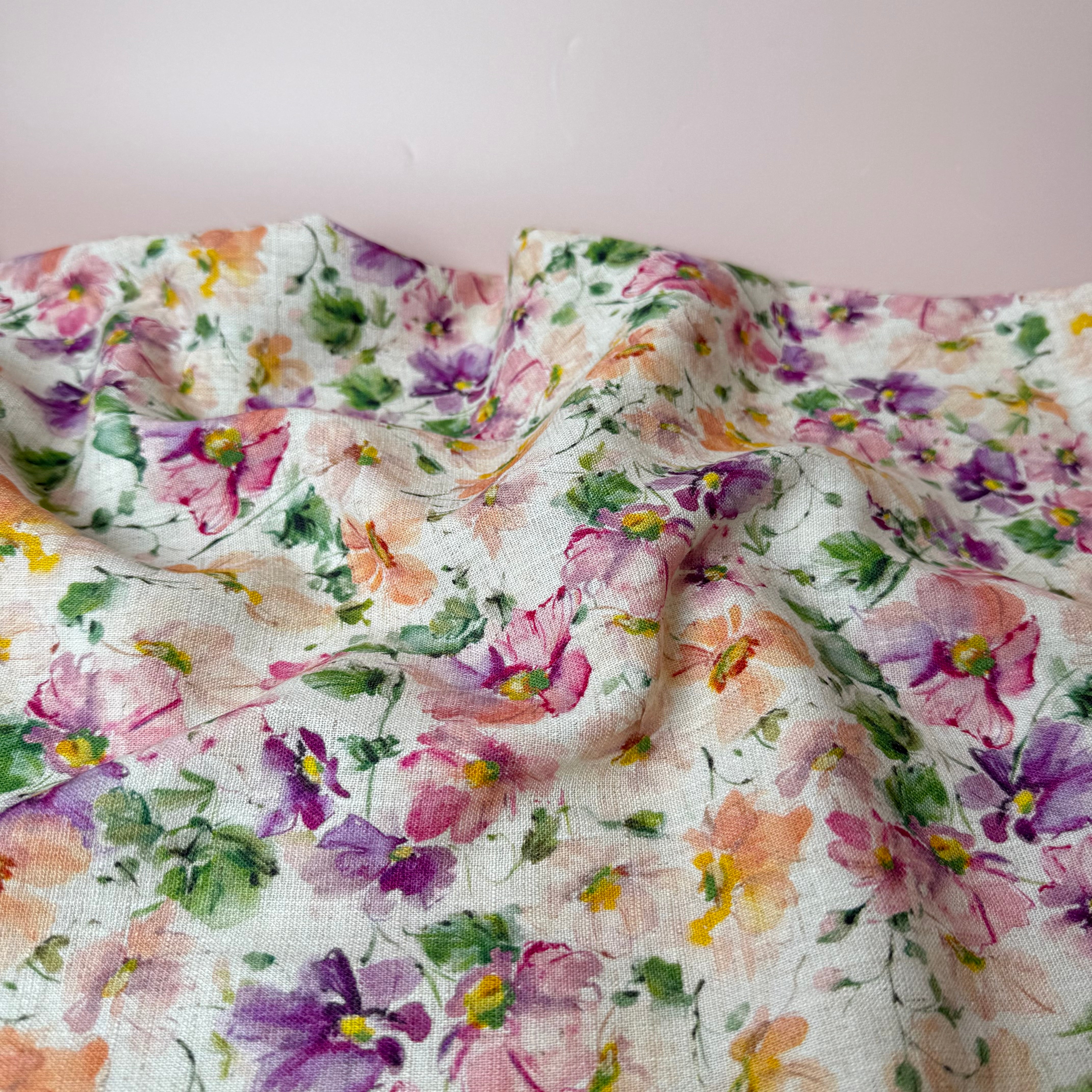 Spring Flowers Viscose Linen Crepe Fabric