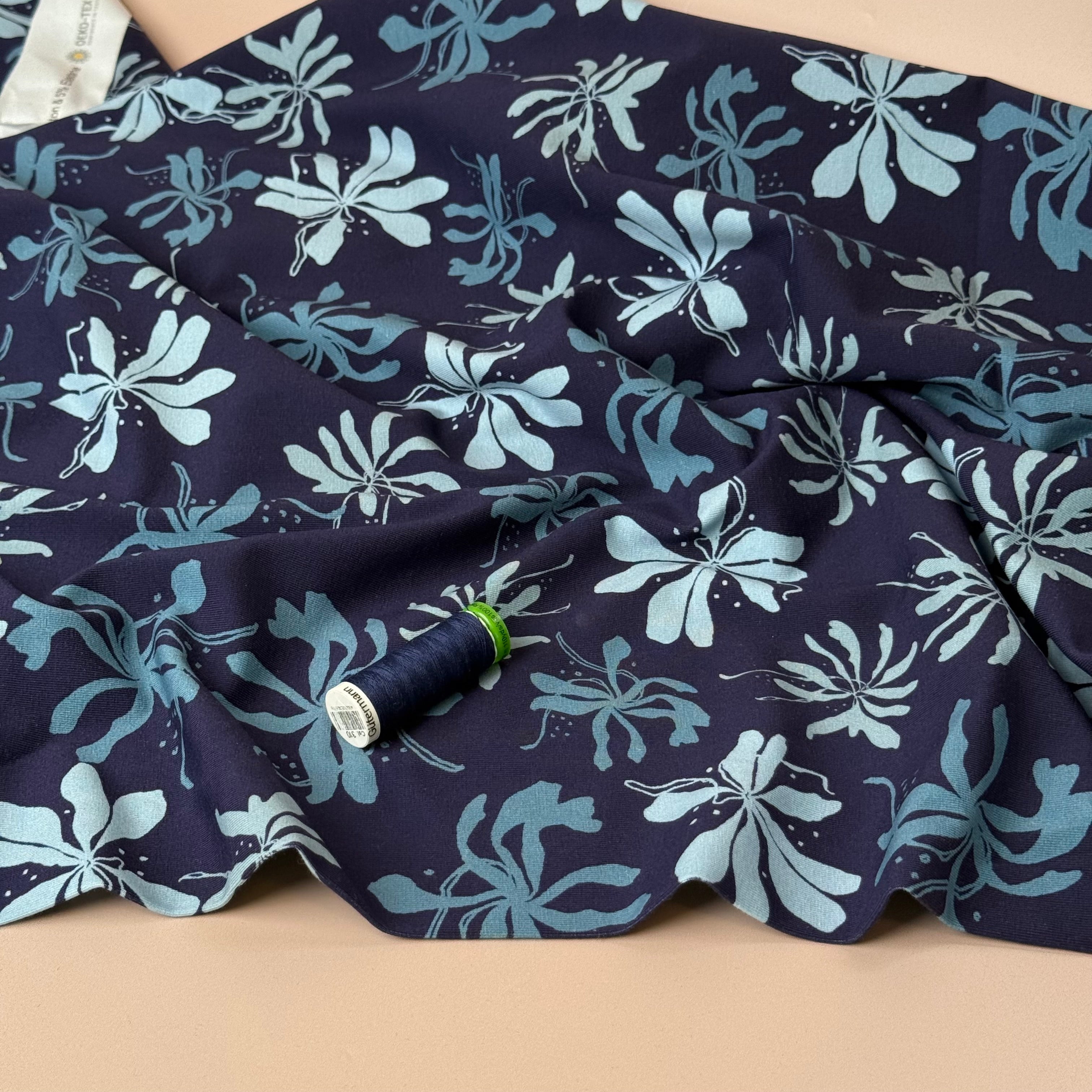 Danish Design - Blue Flowers on Navy Cotton Jersey