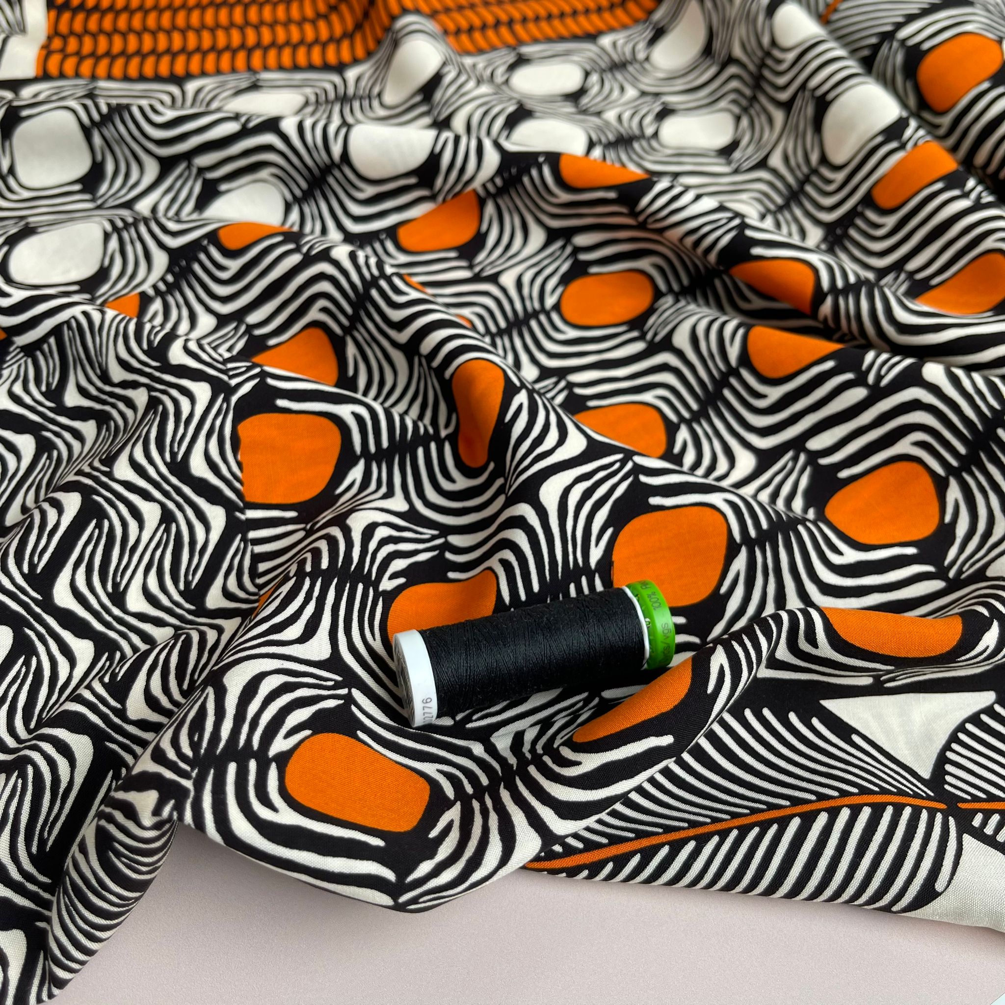 REMNANT 0.77 Metre - Patchwork Graphics in Orange Viscose Poplin Fabric